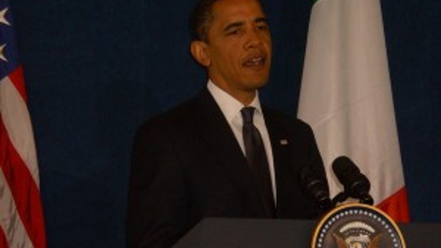 President Obama at a closing press conference in L'Aquila, Italy (photo by Major Garrett)