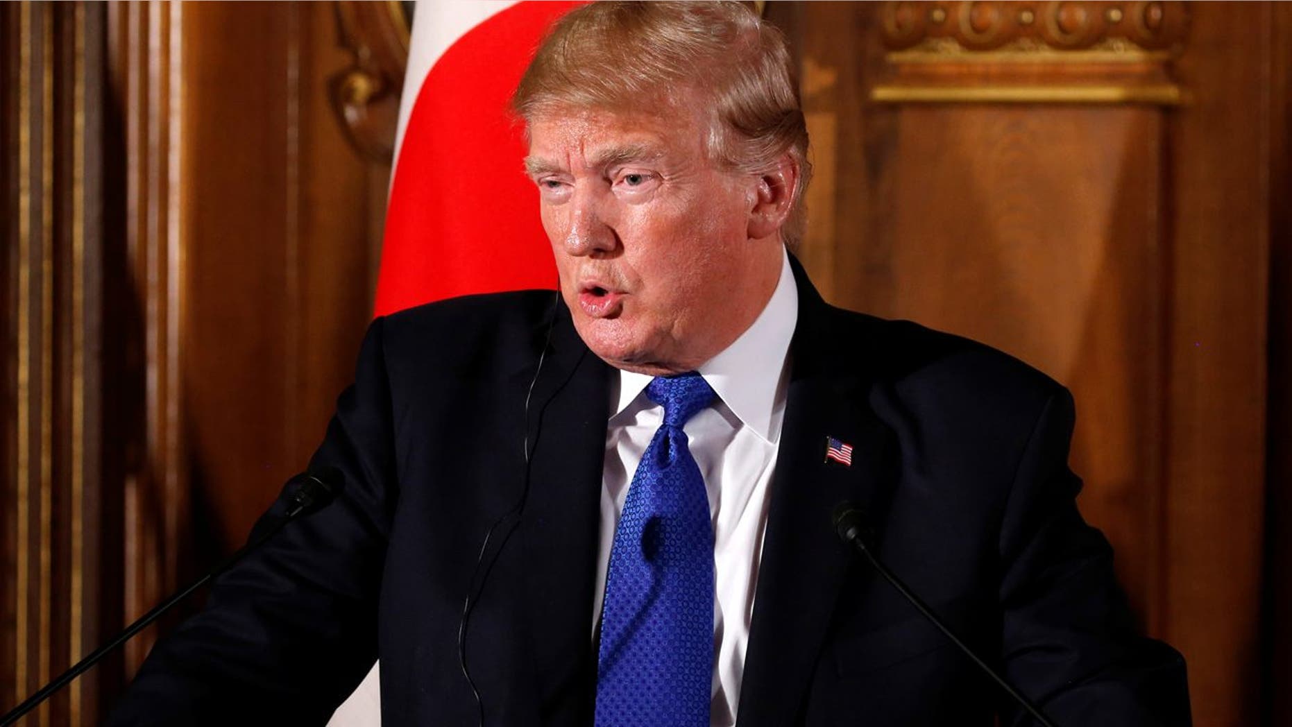 U.S. President Donald Trump speaks during a news conference with Japan's Prime Minister Shinzo Abe at Akasaka Palace in Tokyo, Japan, November 6, 2017. REUTERS/Jonathan Ernst - RC1221A31FF0