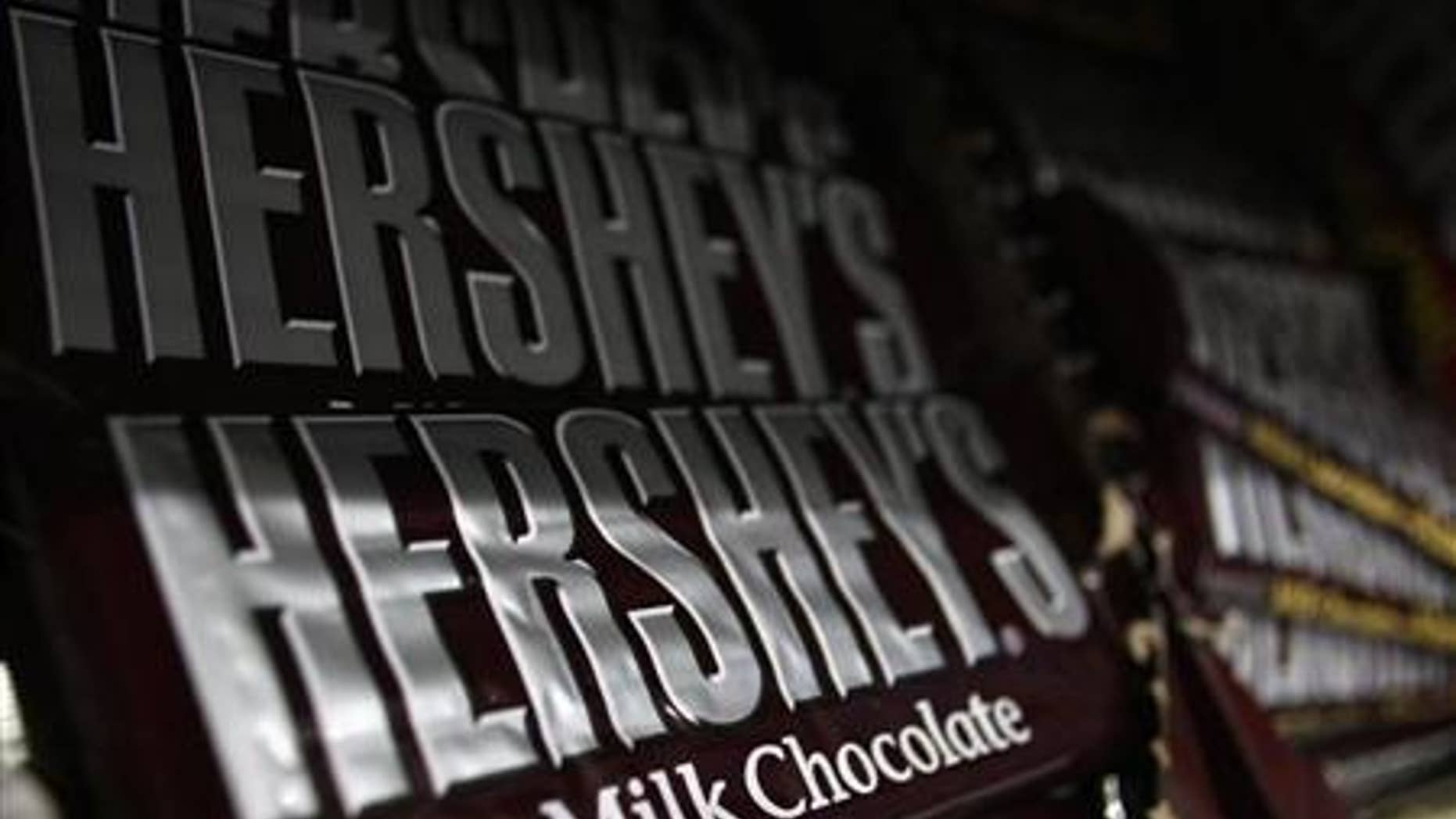 A pile of Hershey's chocolate bars.