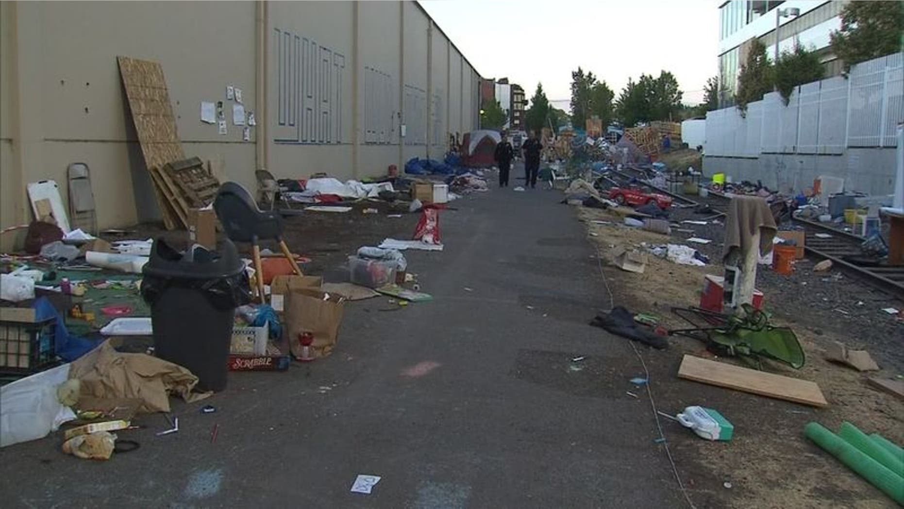 Piles of debris awaited cleanup at an "Occupy ICE" camp in Portland, Ore., after police cleared out protesters earlier this week.