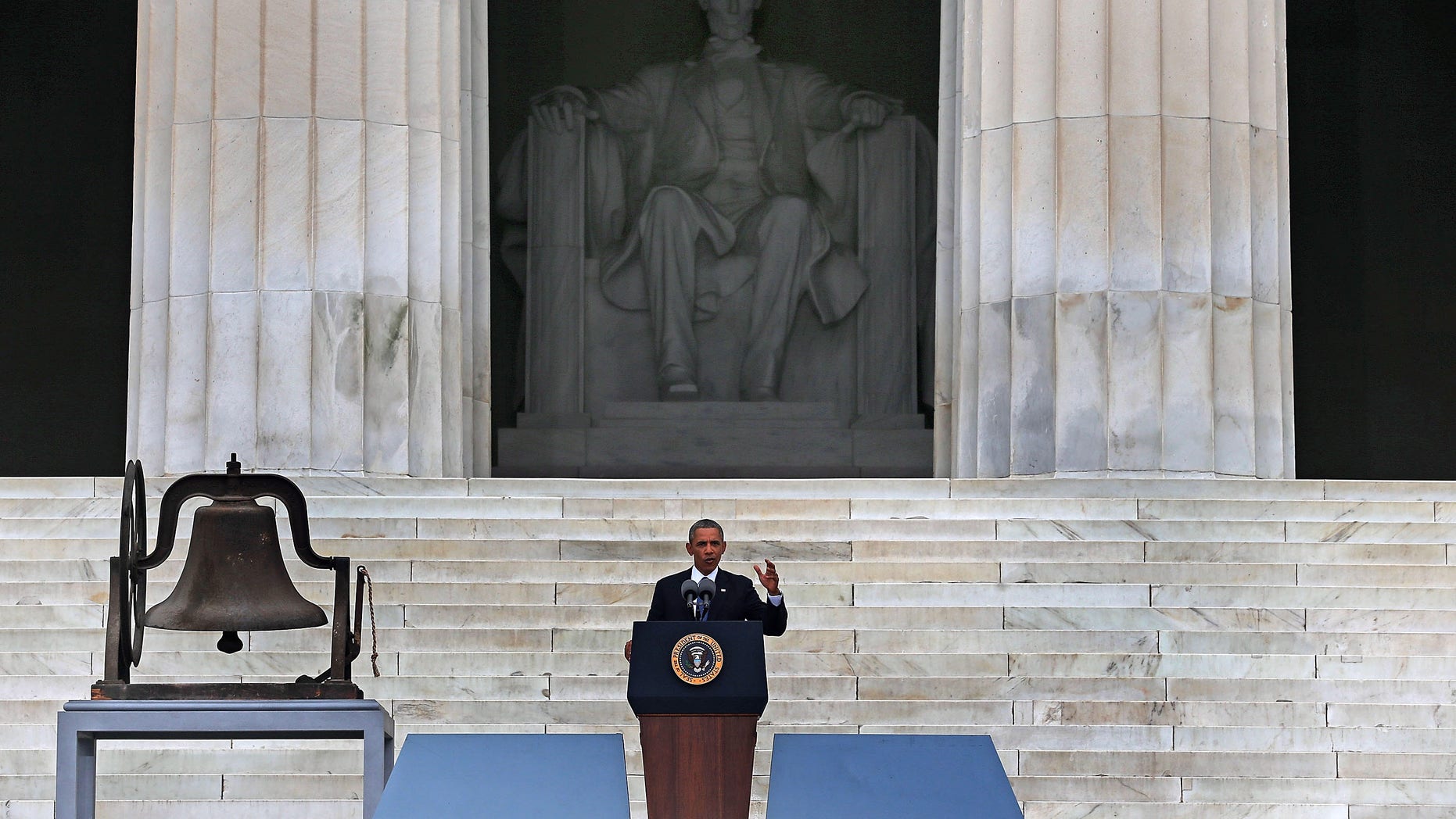 WASHINGTON, DC - AUGUST 28: U.S. President Barack Obama speaks during the ceremony to commemorate the 50th anniversary of the March on Washington for Jobs and Freedom August 28, 2013 in Washington, DC. It was 50 years ago today that Martin Luther King, Jr. delivered his "I Have A Dream Speech" on the steps of the Lincoln Memorial. (Photo by Mark Wilson/Getty Images)