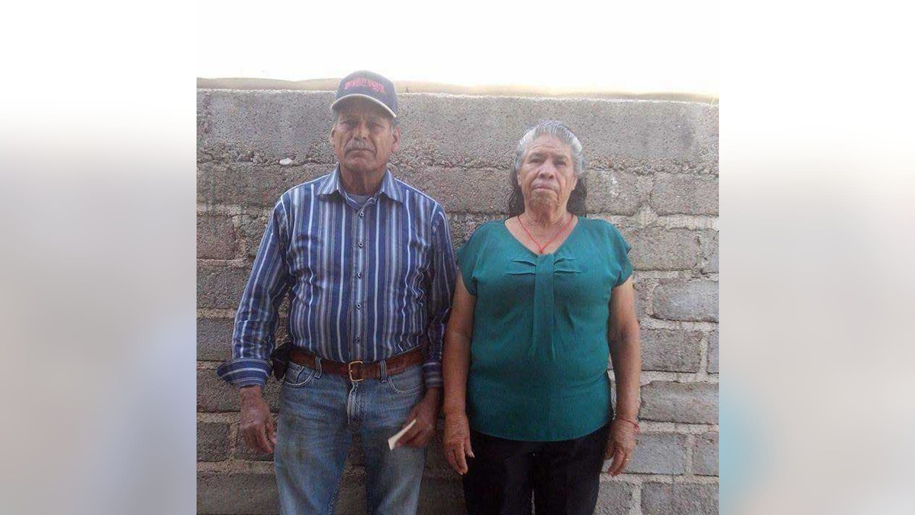 In this photo taken on Dec. 7, 2015, and provided the Esparza family, Jose Isabel Esparza, 69, and his wife, Maria Esparza, 65, pose at their home on a farm in Cuachtemoc, Mexico, west of Mexico City. They have filed a lawsuit in U.S. District Court in Reno, Nevada against the U.S. State Department challenging denial of a visa for Maria to join her husband living and working in Nevada. They have been trying to obtain the visa since 1994. (Esparza Family via AP)