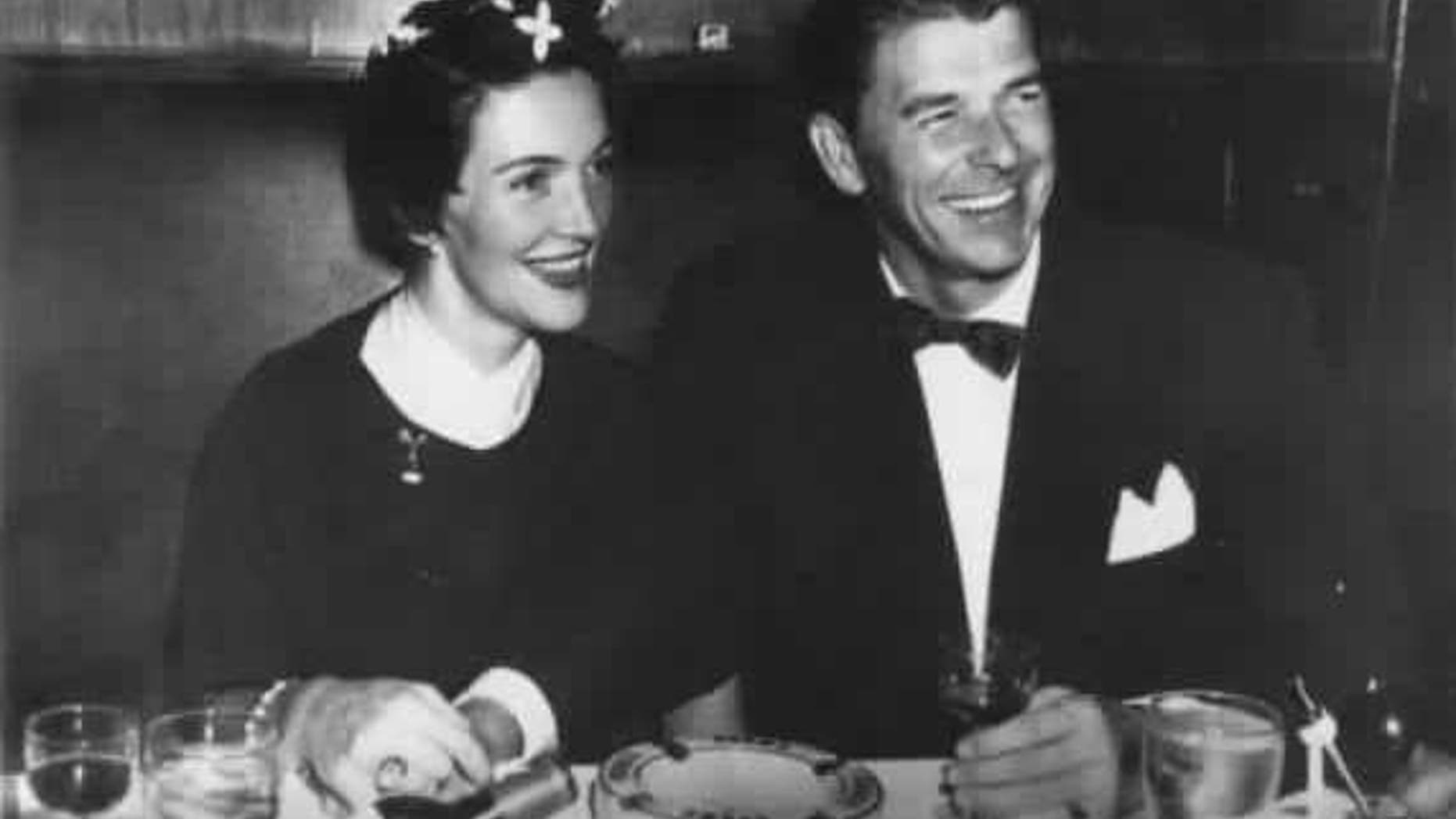 Nancy and Ronald Reagan at New York City's "Stork Club" in the 1950s.<br>