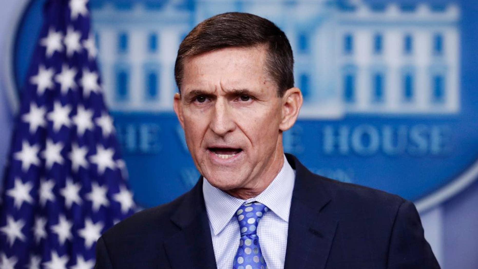 Feb. 1, 2017: National Security Adviser Michael Flynn speaks during the daily news briefing at the White House, in Washington.