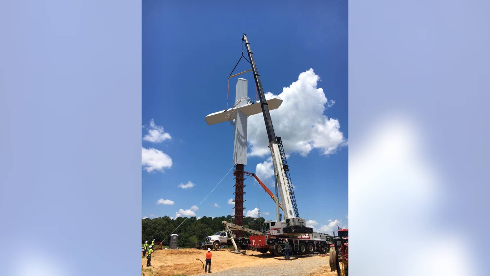 Crews helped install the massive cross this week in Batesville, Mississippi.