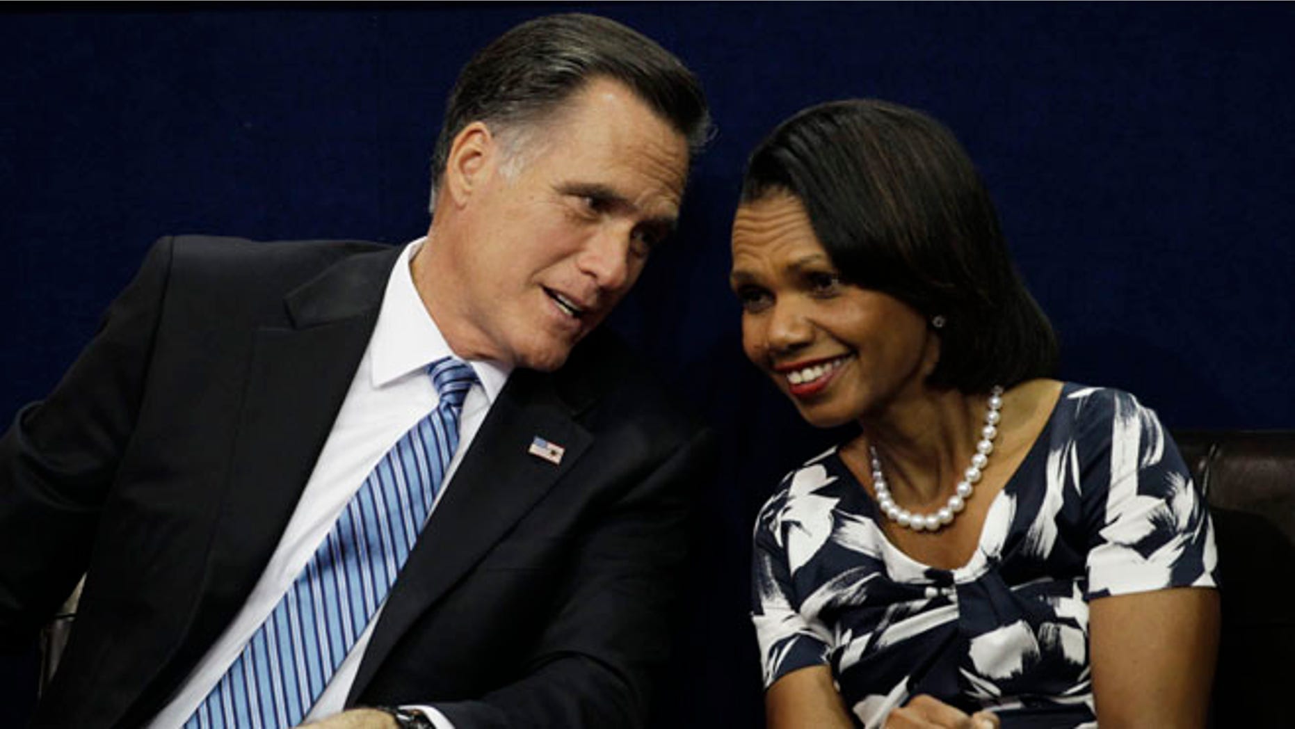 Aug. 28, 2012: Mitt Romney speaks to former Secretary of State Condoleezza Rice during the Republican National Convention in Tampa, Fla.