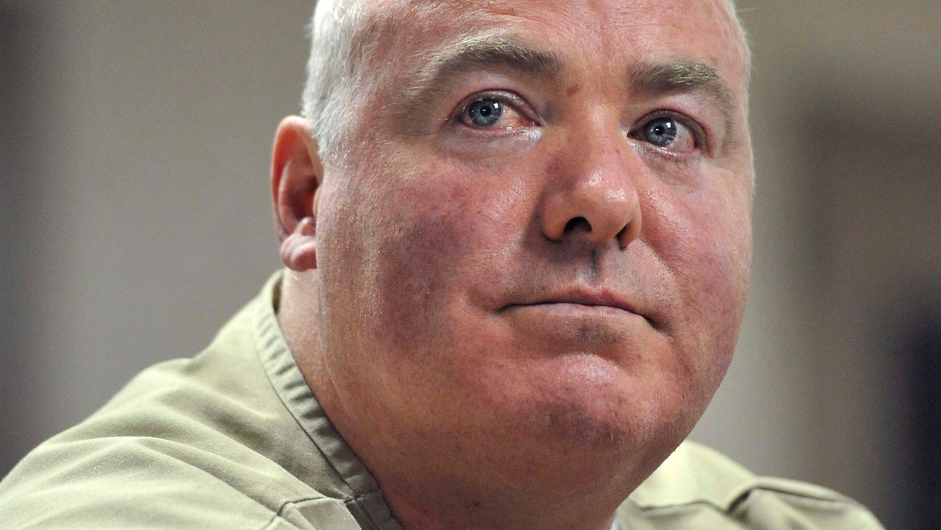 FILE - In this Wednesday, Oct. 24, 2012, file photo, Michael Skakel listens during a parole hearing at McDougall-Walker Correctional Institution in Suffield, Conn. A Connecticut judge is hearing arguments on whether he has the authority to release Kennedy cousin Skakel from prison while he awaits a new trial in the 1975 slaying of neighbor Martha Moxley. (AP Photo/Jessica Hill, Pool, File)