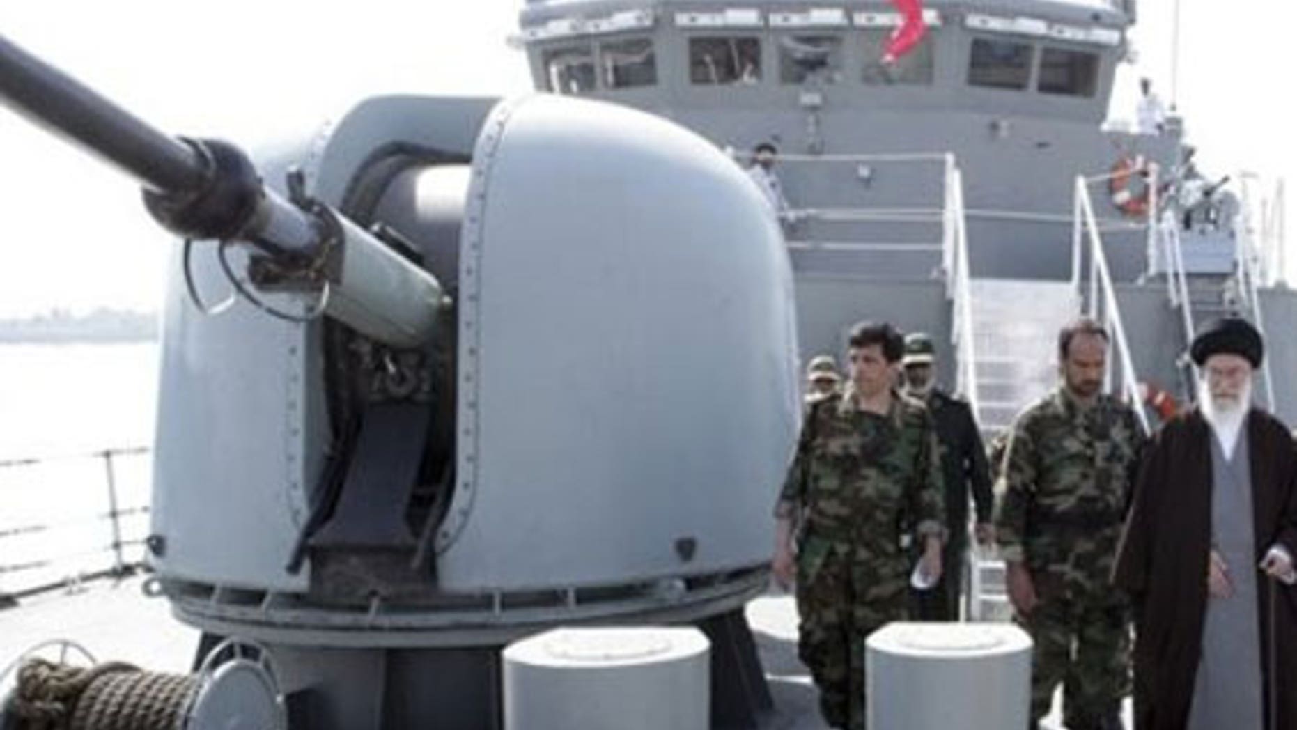 Feb. 19: A handout photo shows Iran's Supreme Leader Ayatollah Ali Khamenei visiting the country's first domestically-made destroyer Jamaran.