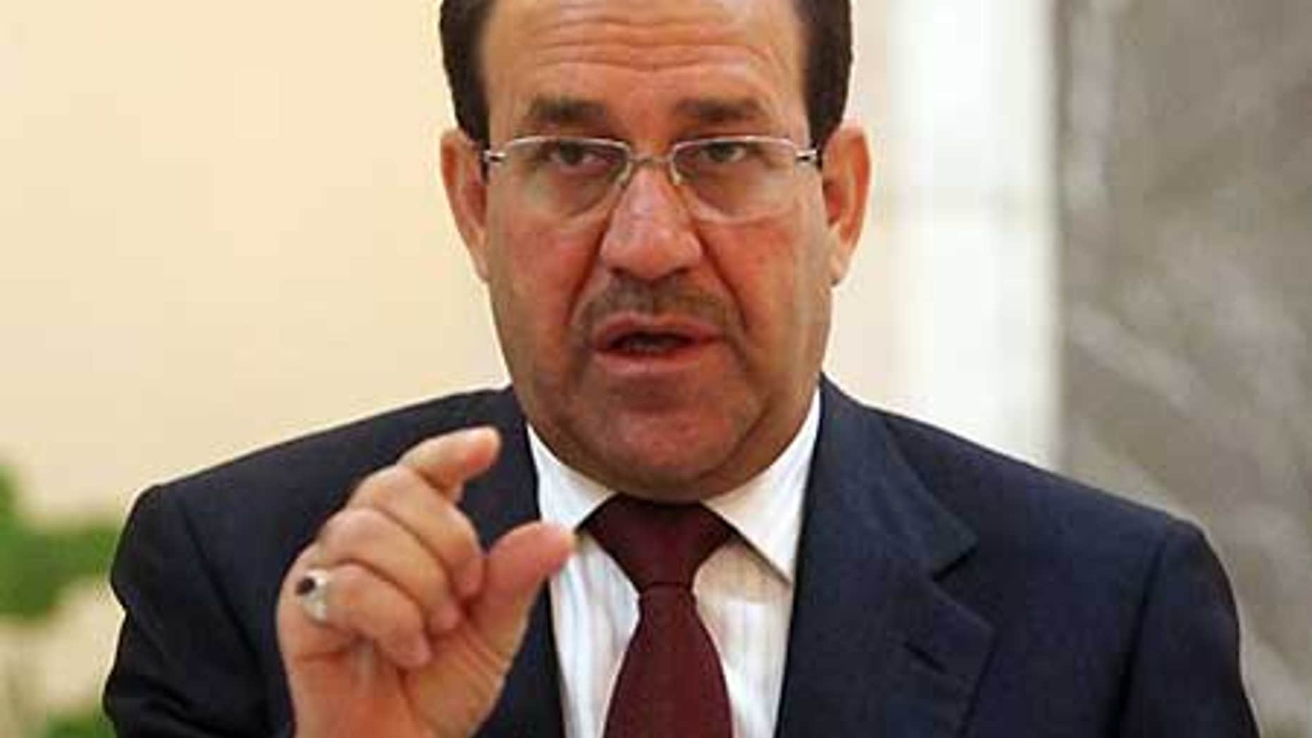 Iraq's Prime Minister Nouri al-Maliki is seen during an interview with The Associated Press in Baghdad, Iraq, Sunday, Feb. 28, 2010.