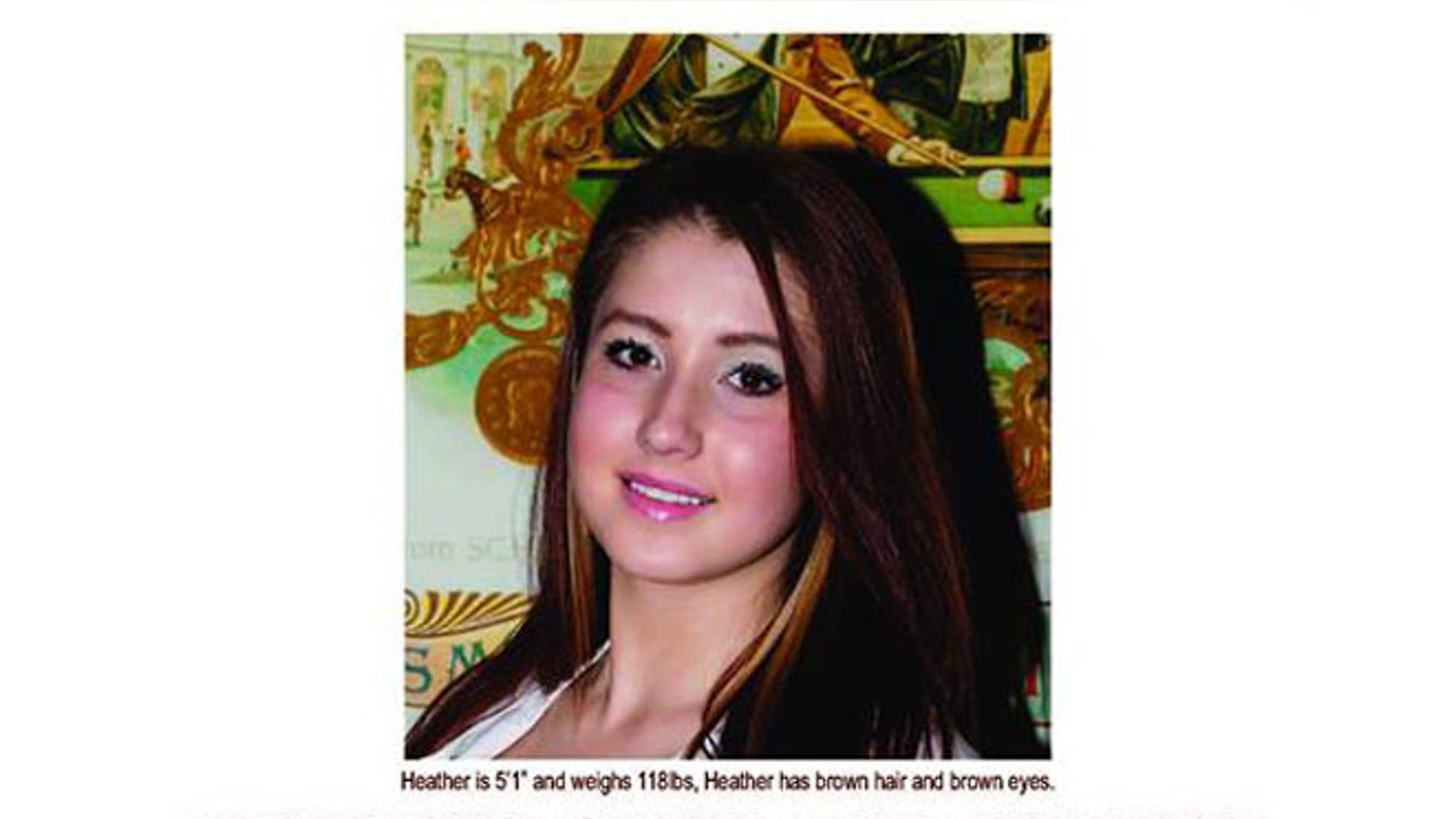 Heather Elvis, 20, is pictured in a missing person flyer.