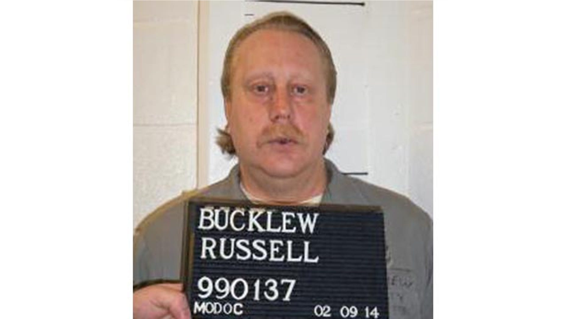 FILE - In this Feb. 9, 2014 file photo provided by the Missouri Department of Corrections is Russell Bucklew who is scheduled to die for killing a romantic rival as part of a crime spree in southeast Missouri in 1996. (AP Photo/Missouri Department of Corrections, File)