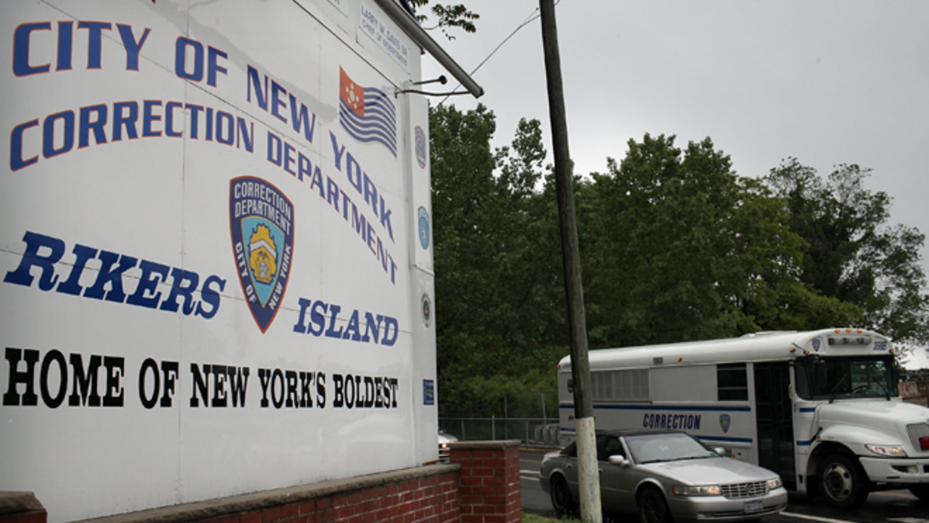 A view of the entrance to the Rikers Island prison complex.