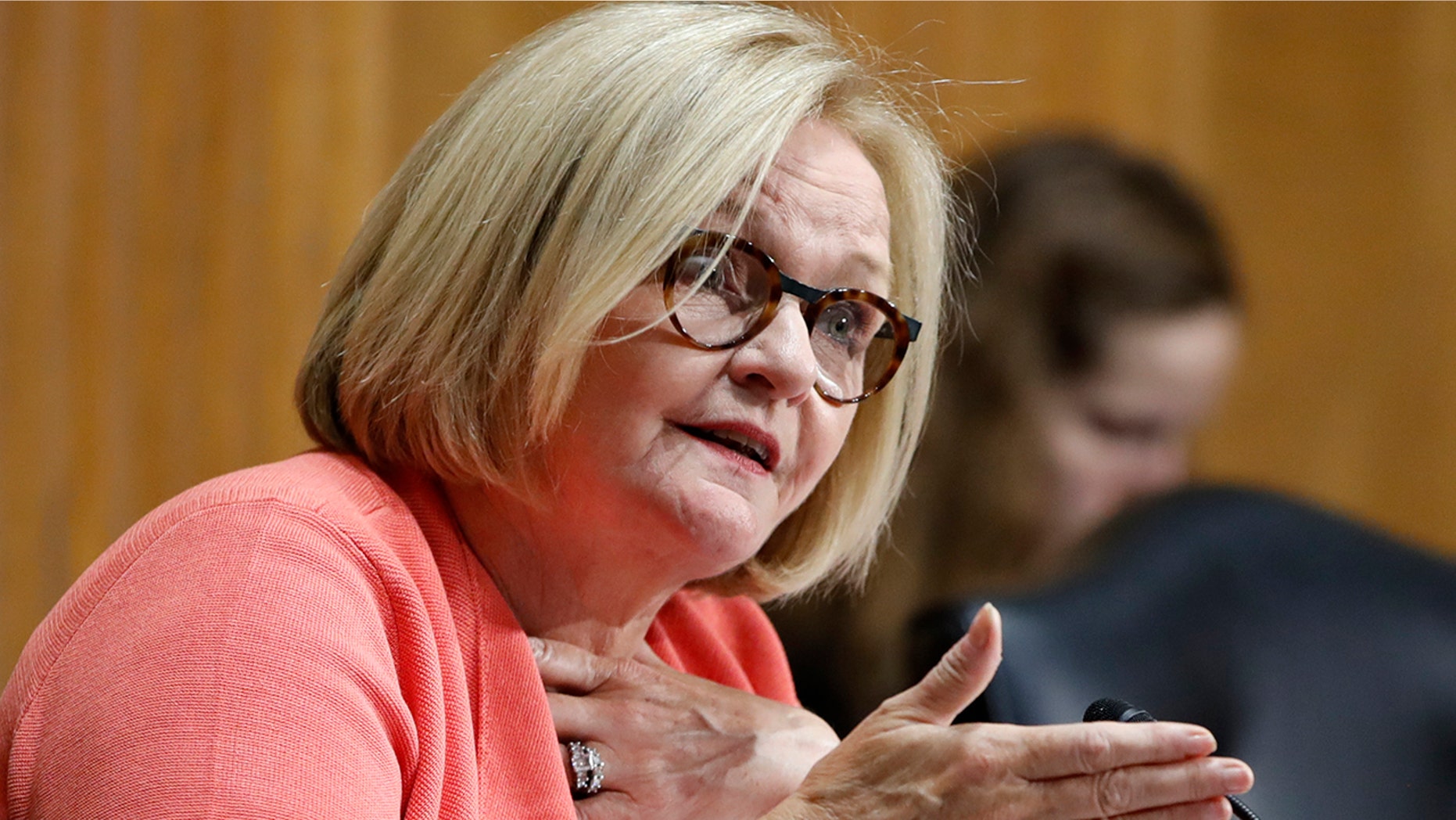 In this June 20, 2018, file photo, Sen. Claire McCaskill, D-Mo., asks a question during a Senate Finance Committee hearing on Capitol Hill in Washington.