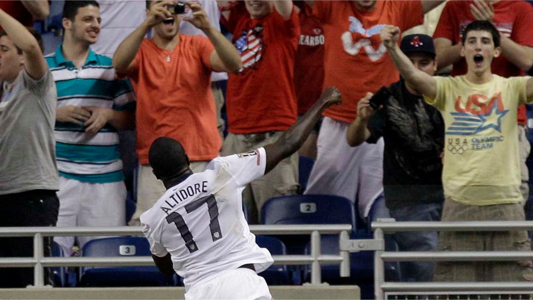 Jozy Altidore celebrates after scoring against Canada in Gold Cup match.