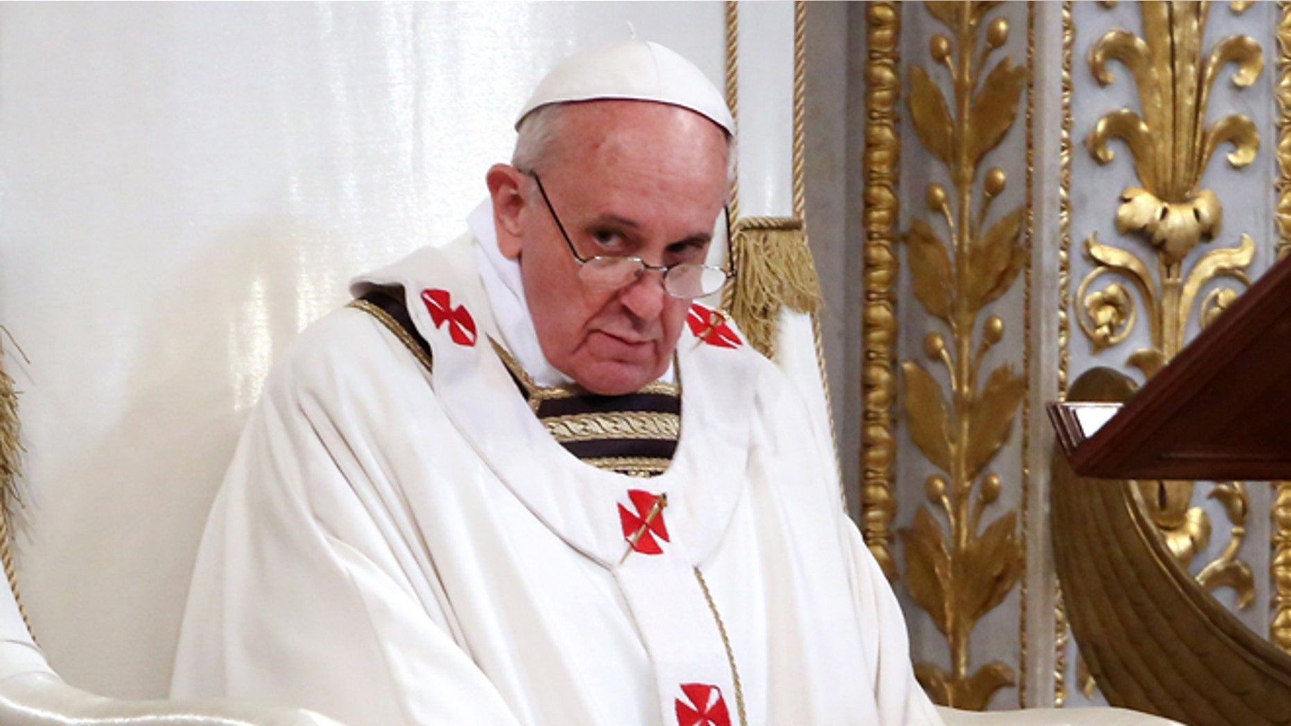 VATICAN CITY, VATICAN - APRIL 14: Pope Francis attends a Mass in the Papal Basilica of St Paul Outside the Walls on April 14, 2013 in Vatican City, Vatican. Pope Francis took possession of Saint Paul outside the Walls, another of the four major Roman Basilicas. (Photo by Franco Origlia/Getty Images)
