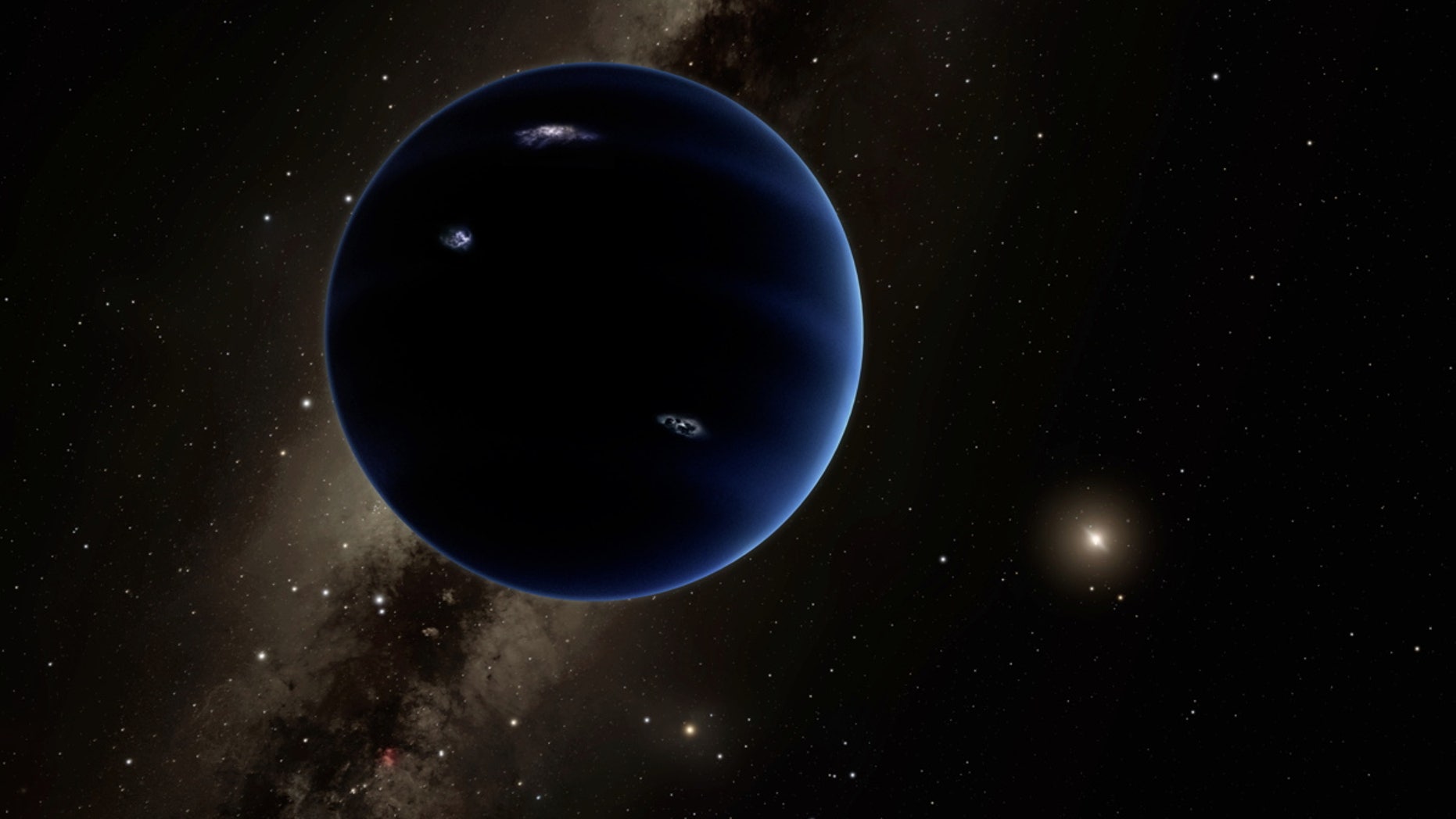Artist's impression of the hypothetical Planet Nine, a roughly Neptune-mass world that may lie undiscovered in the outer solar system.