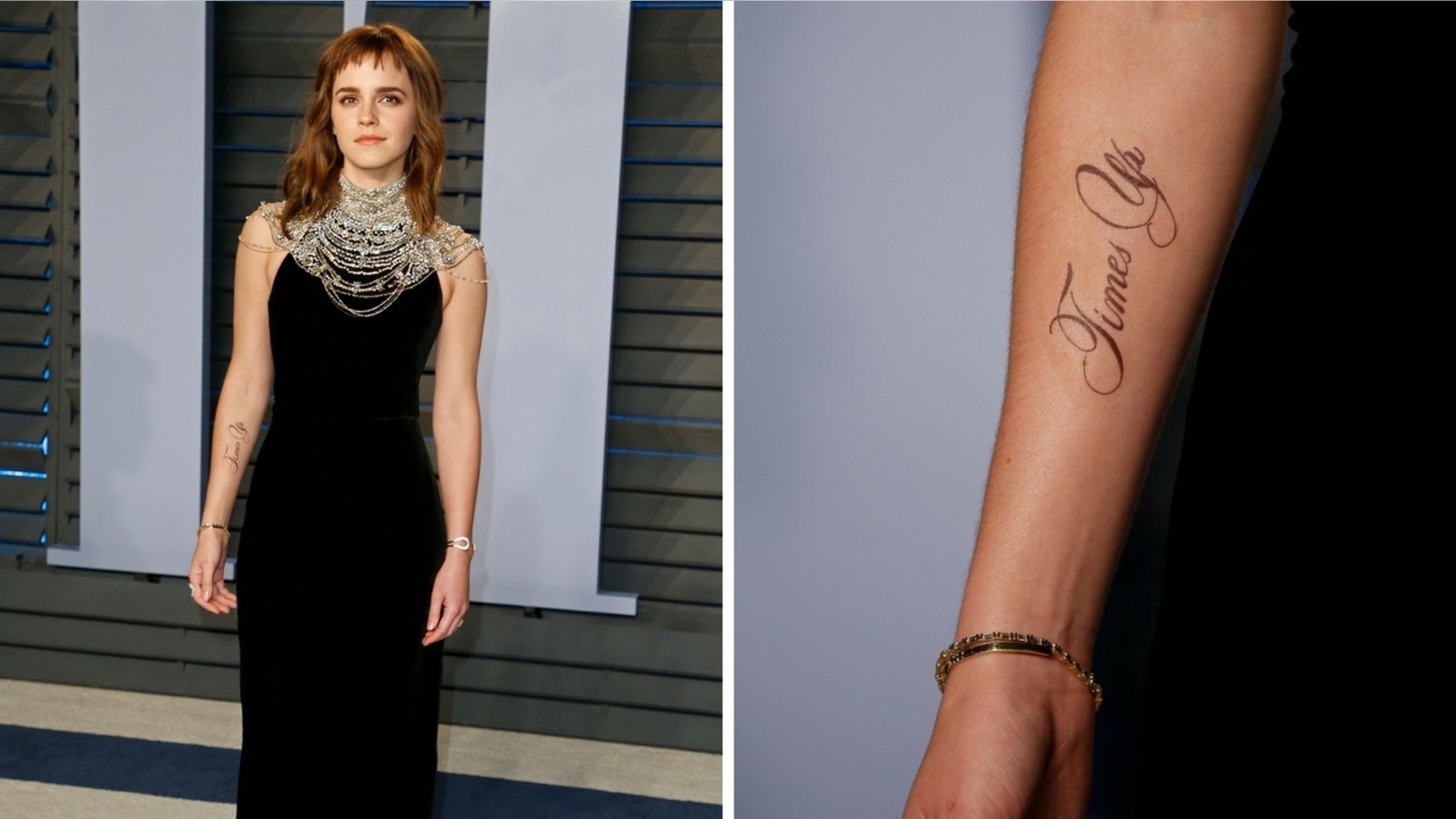 Watson’s tattoo was apparently a sign of support for the movement but social media users quickly pointed out the phrase was missing an apostrophe.