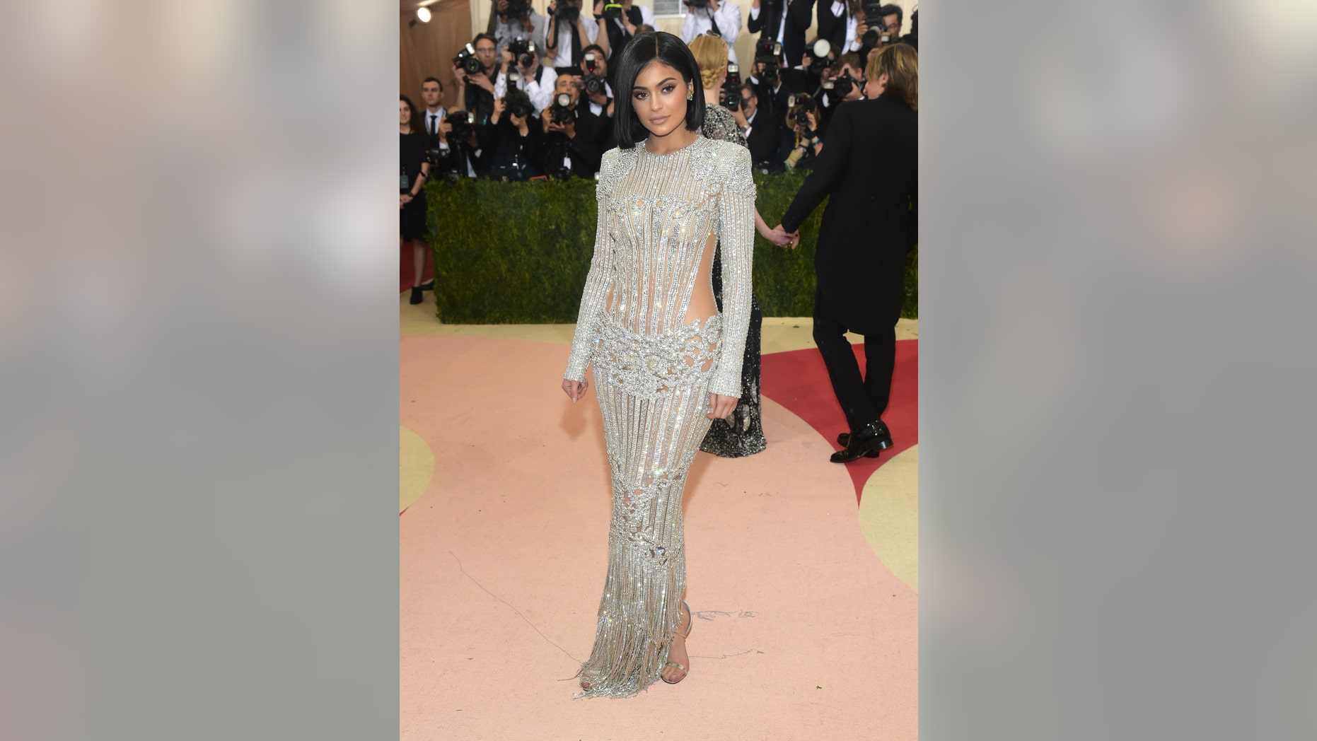 Kylie Jenner arrives at The Metropolitan Museum of Art Costume Institute Benefit Gala, celebrating the opening of "Manus x Machina: Fashion in an Age of Technology" on Monday, May 2, 2016, in New York.