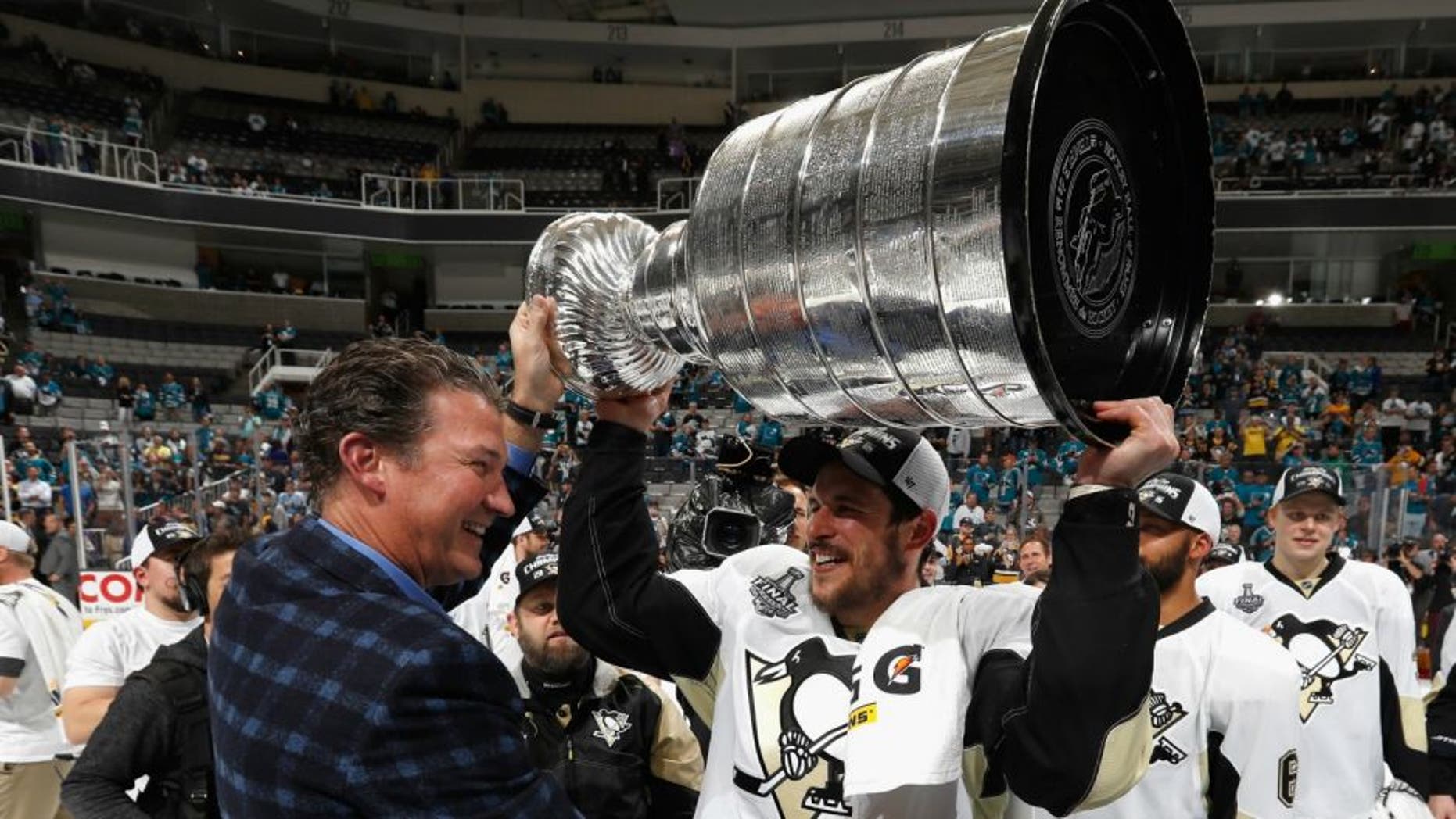 the Game 6 of the 2016 NHL Stanley Cup Final over the San Jose Sharks at SAP Center on June 12, 2016 in San Jose, California. The Pittsburgh Penguins won the game 3-1 and the series 4-2.