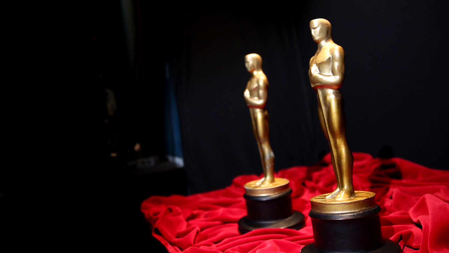 February 28, 2014. A pair of prop Oscars are seen backstage during rehearsals for the 86th Academy Awards in Los Angeles.The Academy Awards will be held at the Dolby Theatre on Sunday, March 2.