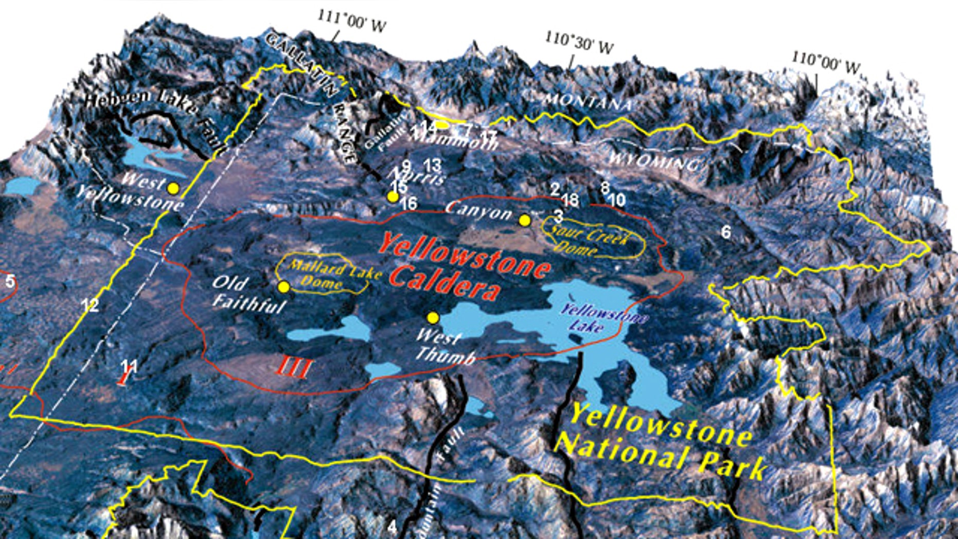 A map of the Yellowstone Caldera reveals geological features beneath the National Park.