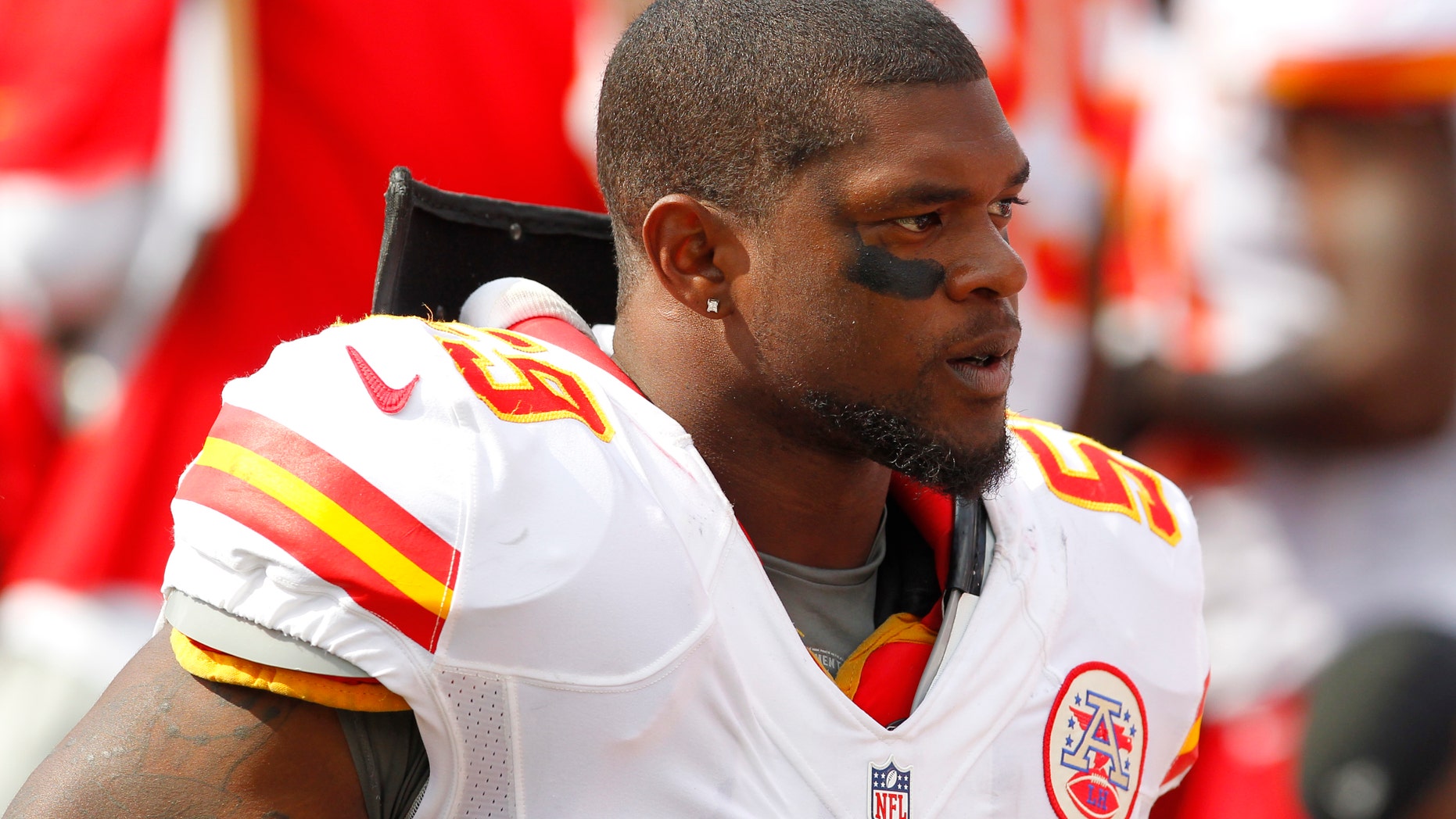 FILE - In this Sept. 16, 2012 file photo, Kansas City Chiefs' Jovan Belcher (59) stands on the sidelines during an NFL football game in Orchard Park, N.Y. A Missouri court on Friday, Jan. 11, 2013, said it would appoint a lawyer to protect the interests of Zoey, the 4-month-old daughter of the late Belcher, as her grandparents argue over custody. Belcher fatally shot Kasandra Perkins on Dec. 1 in their Kansas City home, then drove to Arrowhead Stadium and killed himself in front of coaches and the team’s general manager. (AP Photo/Bill Wippert, file)