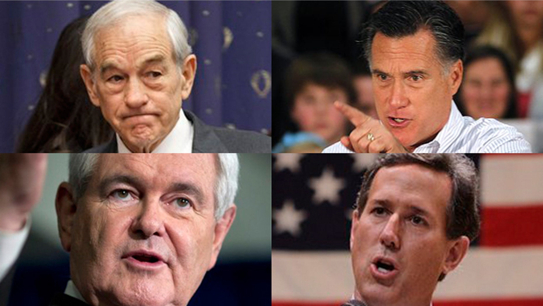 From top left, clockwise: Ron Paul, Mitt Romney, Rick Santorum and Newt Gingrich are shown campaigning ahead of the Washington caucuses and Super Tuesday contests.