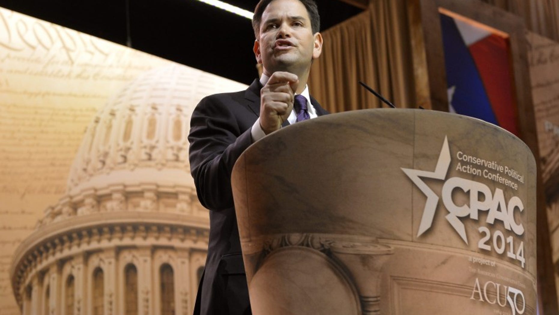 Sen. Marco Rubio (R-FL) makes remarks to the Conservative Political Action Conference (CPAC) in Oxon Hill, Md., March 6, 2014. (REUTERS/Mike Theiler)