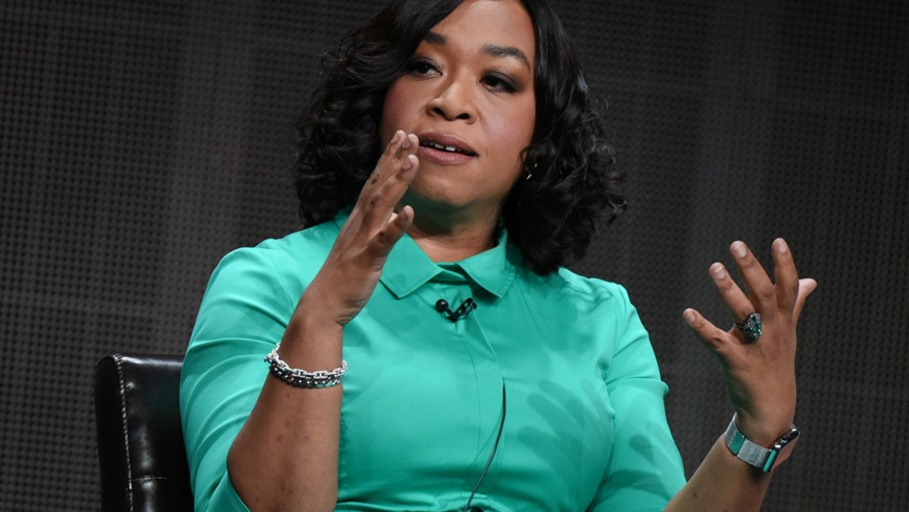 Creator/Executive Producer Shonda Rhimes speaks onstage during the "Greys Anatomy, Scandal, and How to Get Away with Murder" panel at the Disney/ABC Summer TCA Tour held at the Beverly Hilton Hotel on Tuesday, August 4, 2015, in Beverly Hills, Calif.