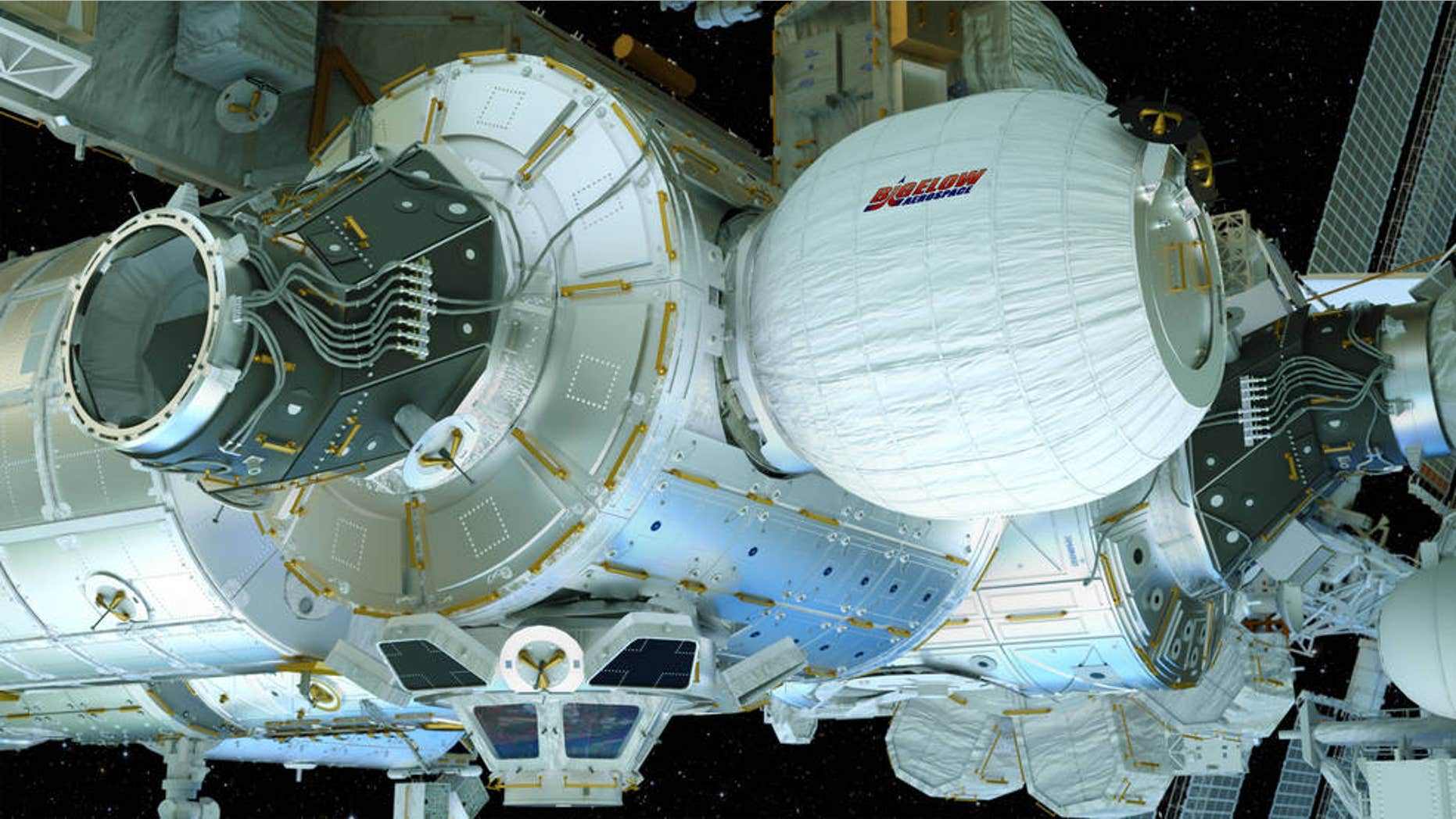 Artist's concept of the BEAM module attached to the International Space Station. (Bigelow Aerospace)