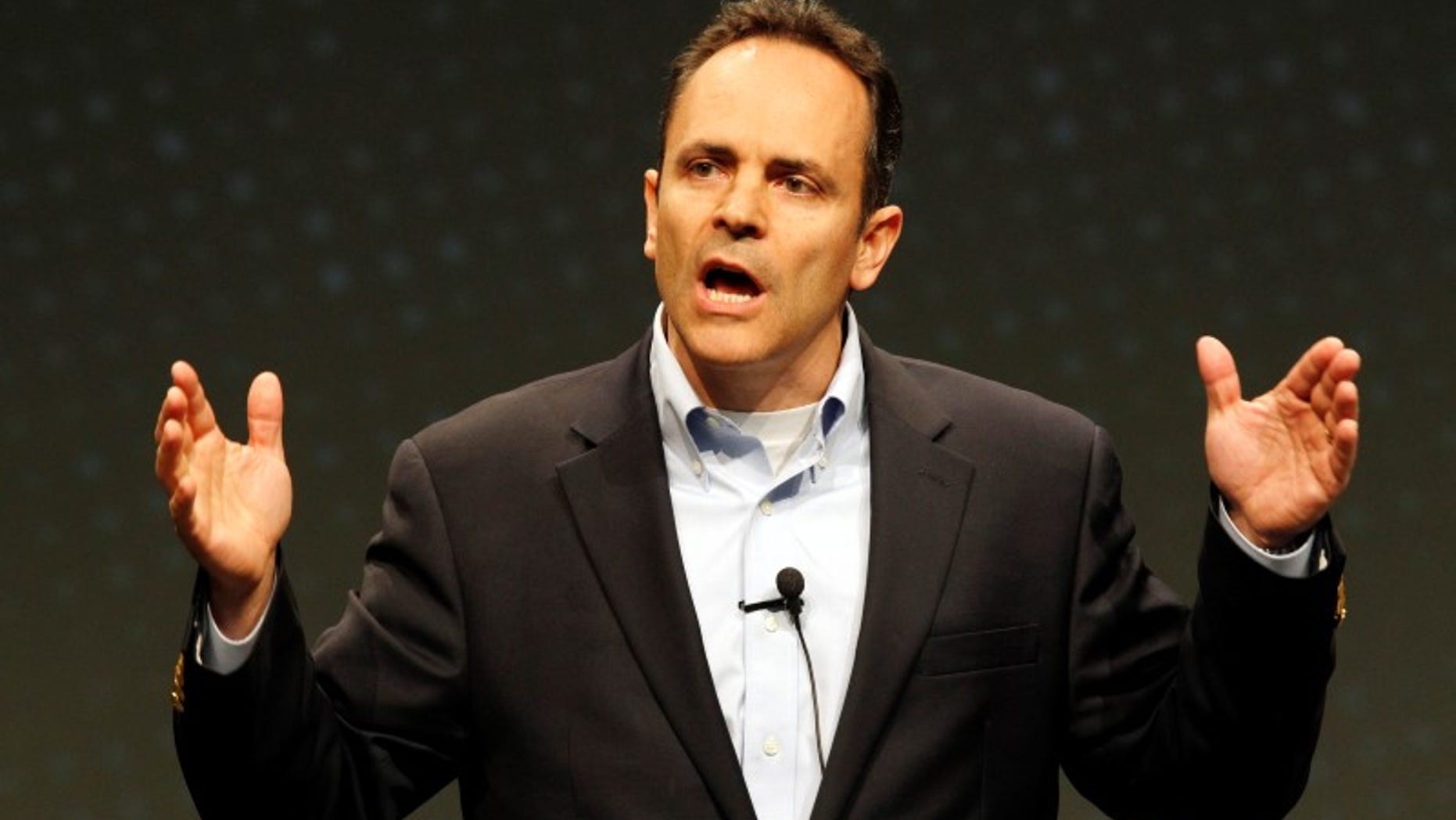 Kentucky Gov. Matt Bevin is shown delivering a speech in Louisville, April 5, 2014.