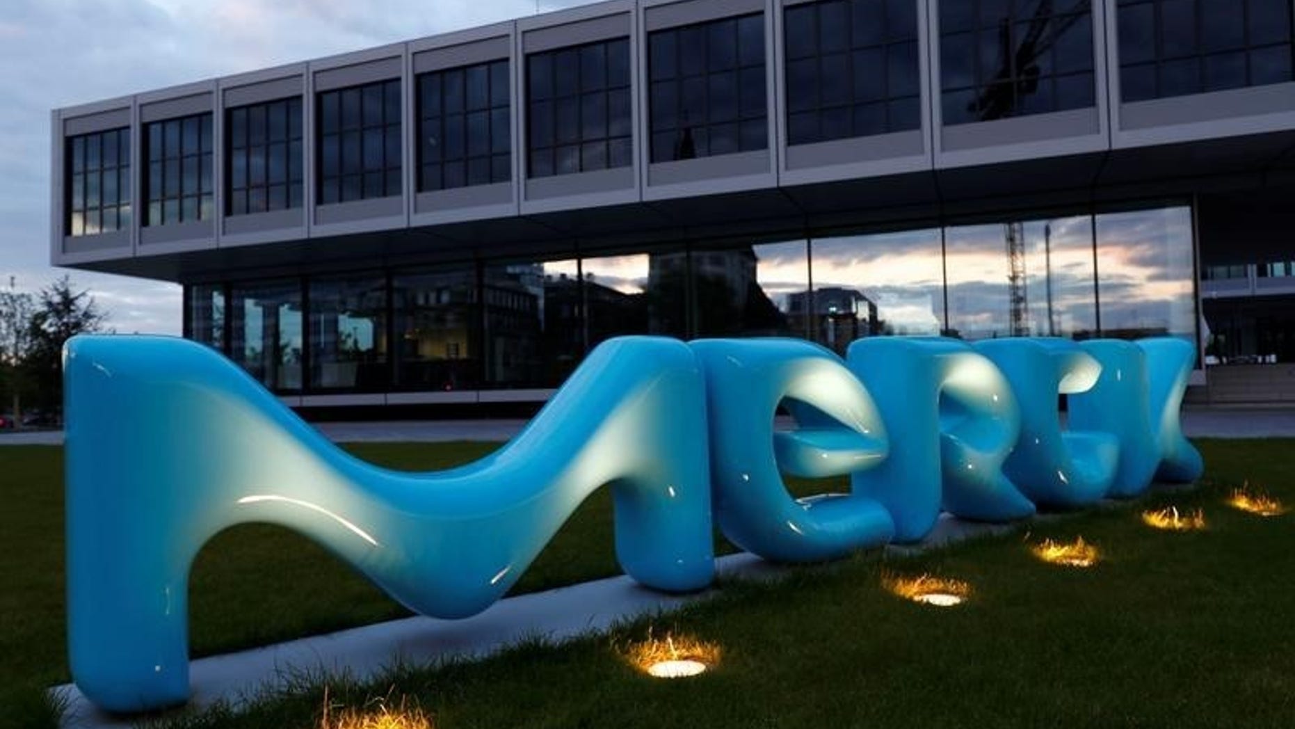 The logo of German pharmaceuticals company Merck is seen in front of the company's headquarters in Darmstadt