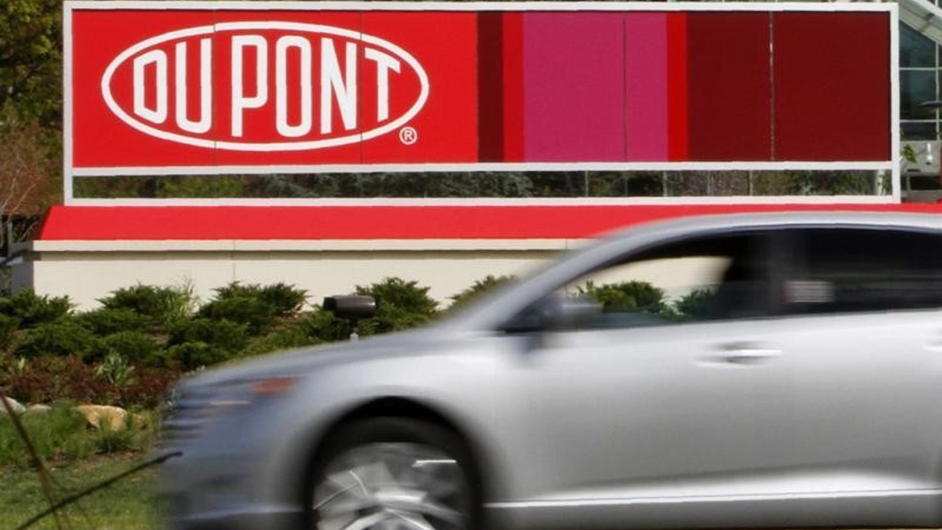 A view of the Dupont logo on a sign at the Dupont Chestnut Run Plaza facility near Wilmington, Delaware