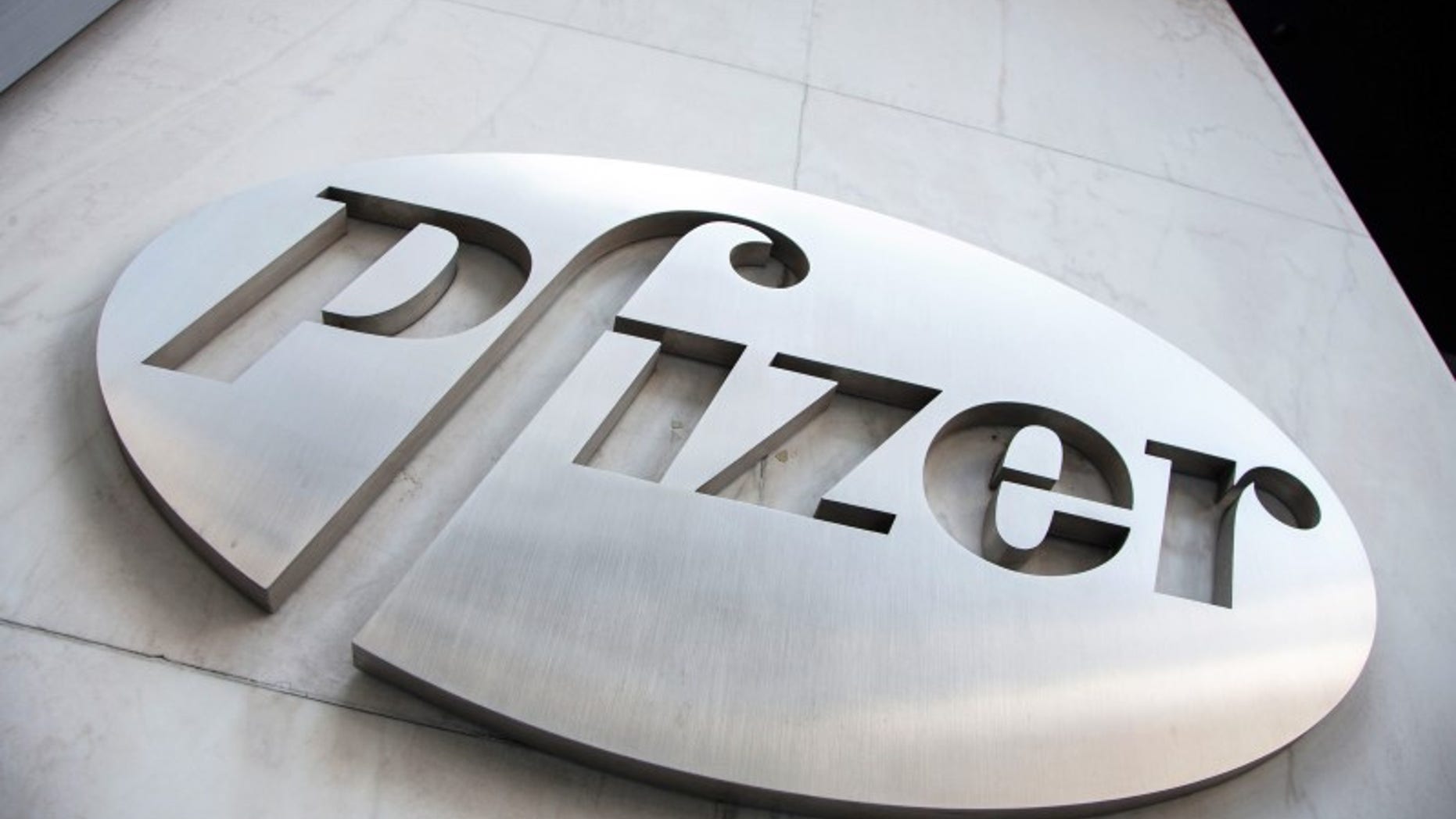 The Pfizer logo is seen at their world headquarters in New York