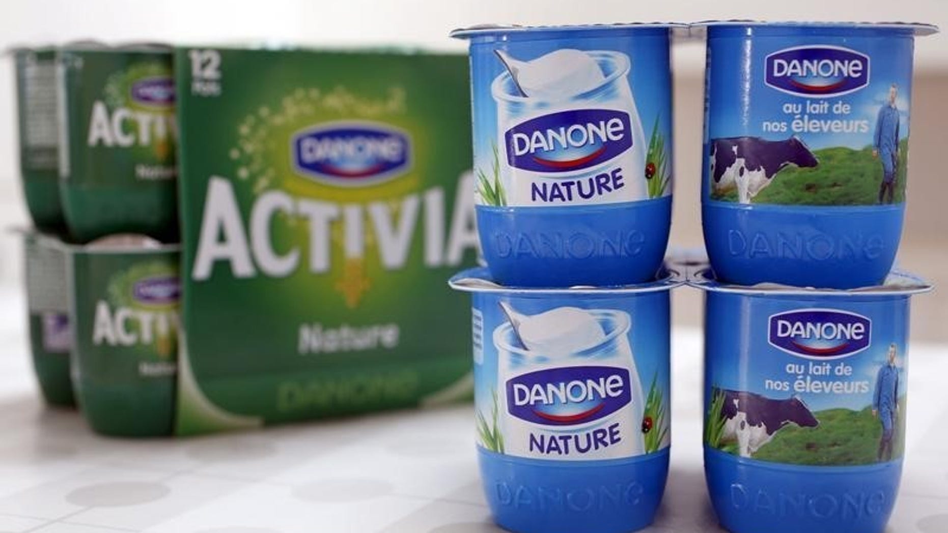 Yoghurt by French foods group Danone is seen in this photo illustration shot in Strasbourg