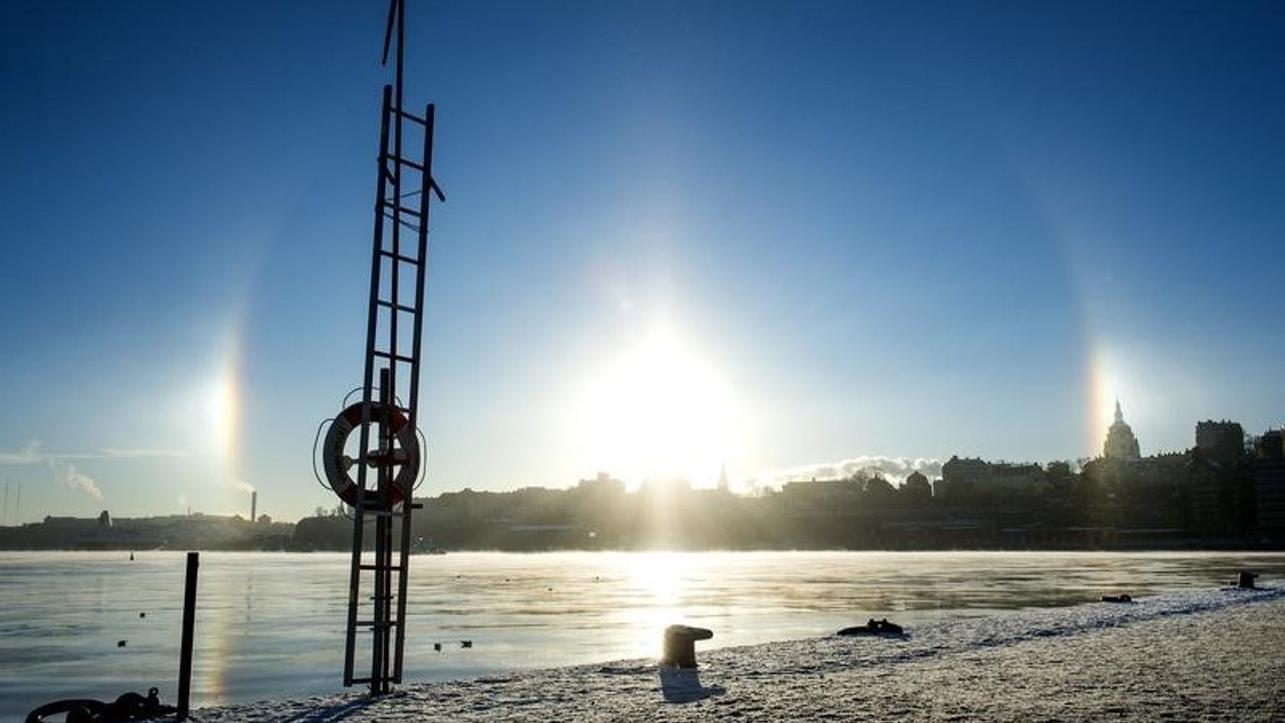 A halo is seen around the sun in Stockholm