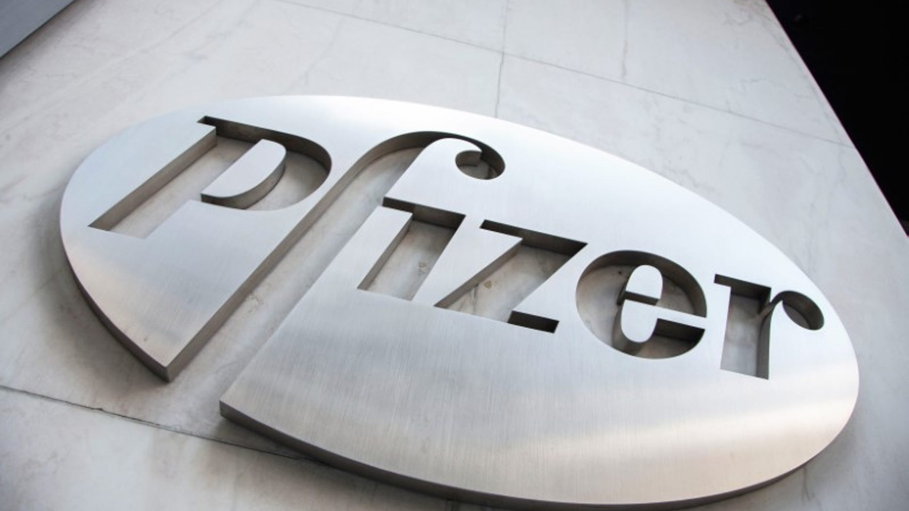 The Pfizer logo is seen at their world headquarters in New York