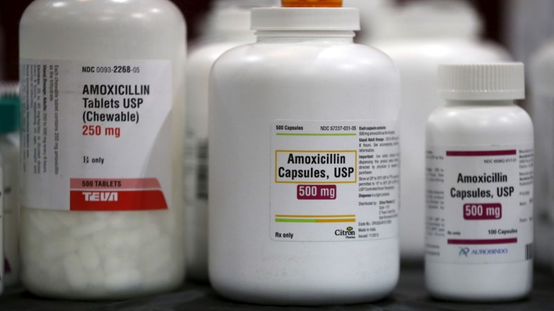 Amoxicillin penicillin antibiotics are seen in the pharmacy at a free medical and dental health clinic in Los Angeles
