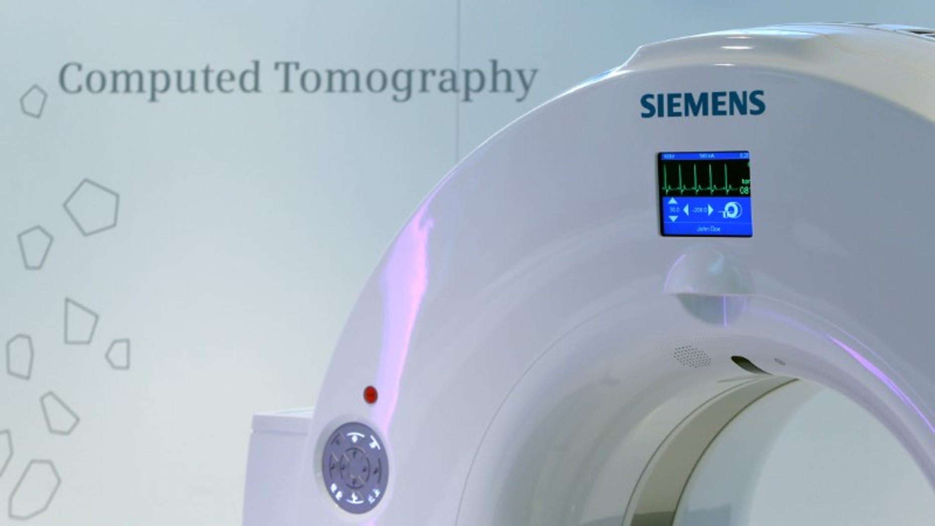 Siemens logo is pictured on a CT scan in manufacturing plant of Siemens Healthineers in Forchheim