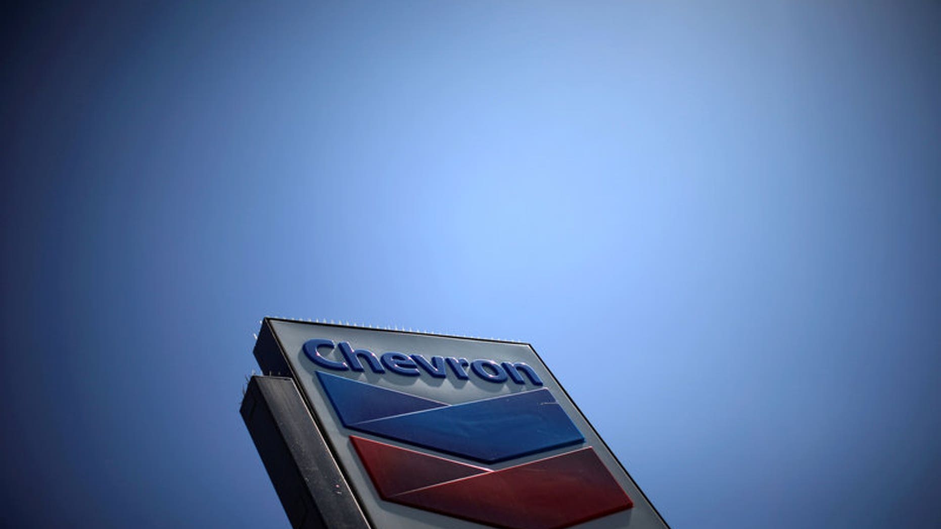 The logo of Chevron (CVX) is seen in Los Angeles, California, United States, April 12, 2016.