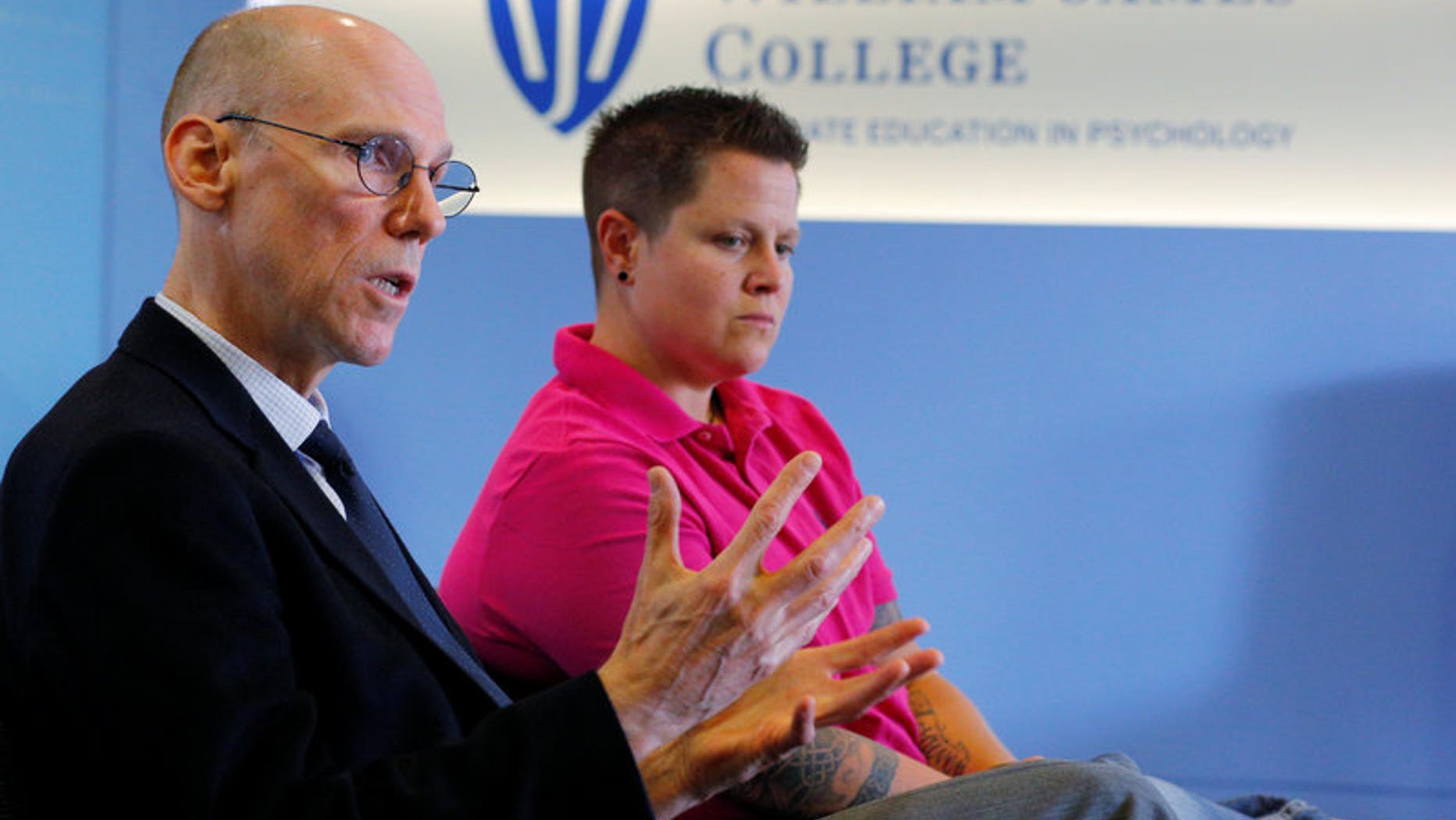 Dr. Bob Dingman speaks to Reuters at William James College of Psychology in Newton