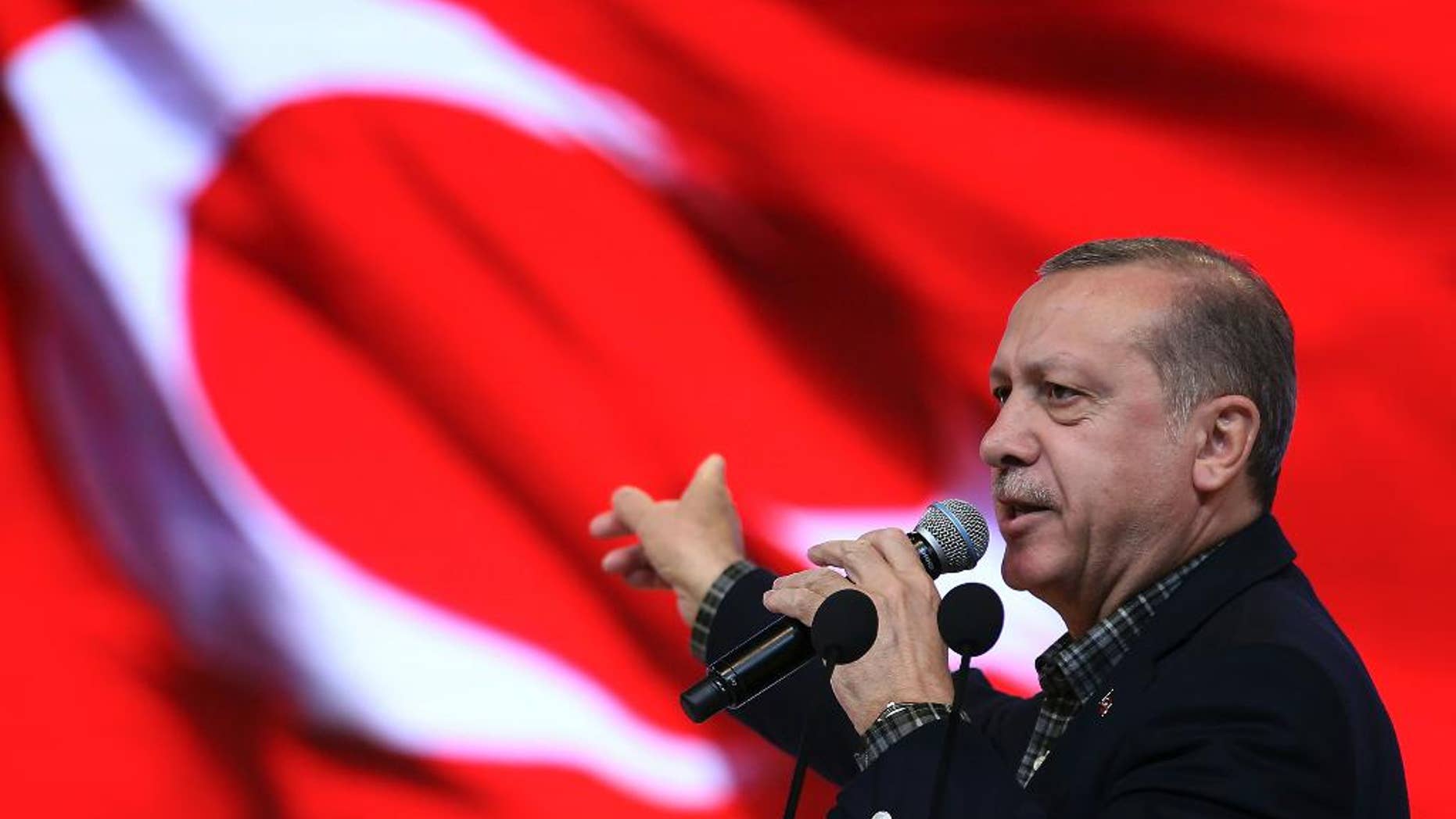 In this March 5, 2017 file-pool photo, Turkey's President Recep Tayyip Erdogan speaks in Istanbul. On a mission to rehabilitate its image, Turkey is instead inching closer to being an outcast among Western nations that seem to understand their NATO ally less and less each day. (Yasin Bulbul/Presidential Press Service, Pool Photo via AP, File)