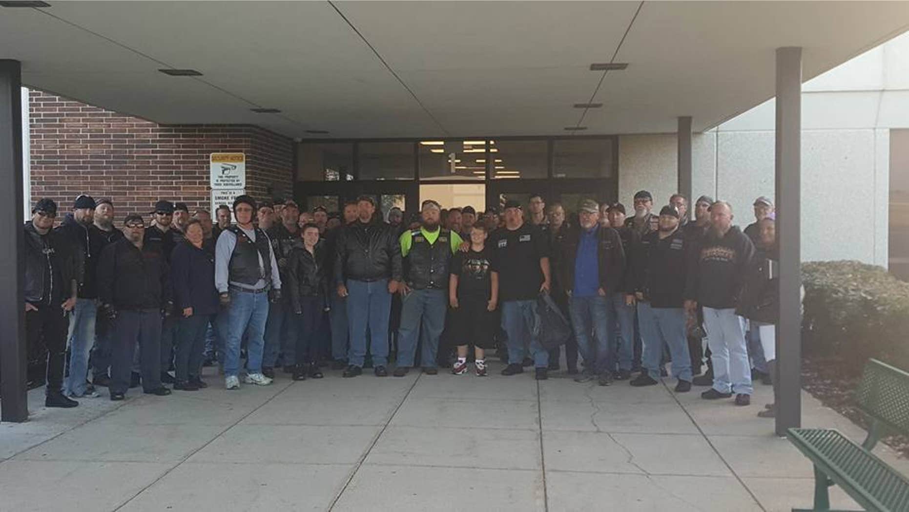 More than 50 bikers gave Phil Mick a ride to Dekalb Middle School in Indiana.
