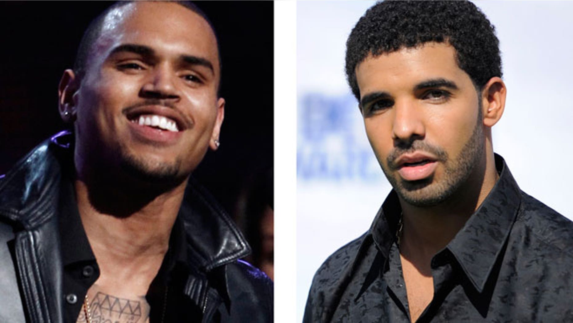 This combination of 2012 and 2011 file photos shows hip hop stars Chris Brown, left, and Drake.