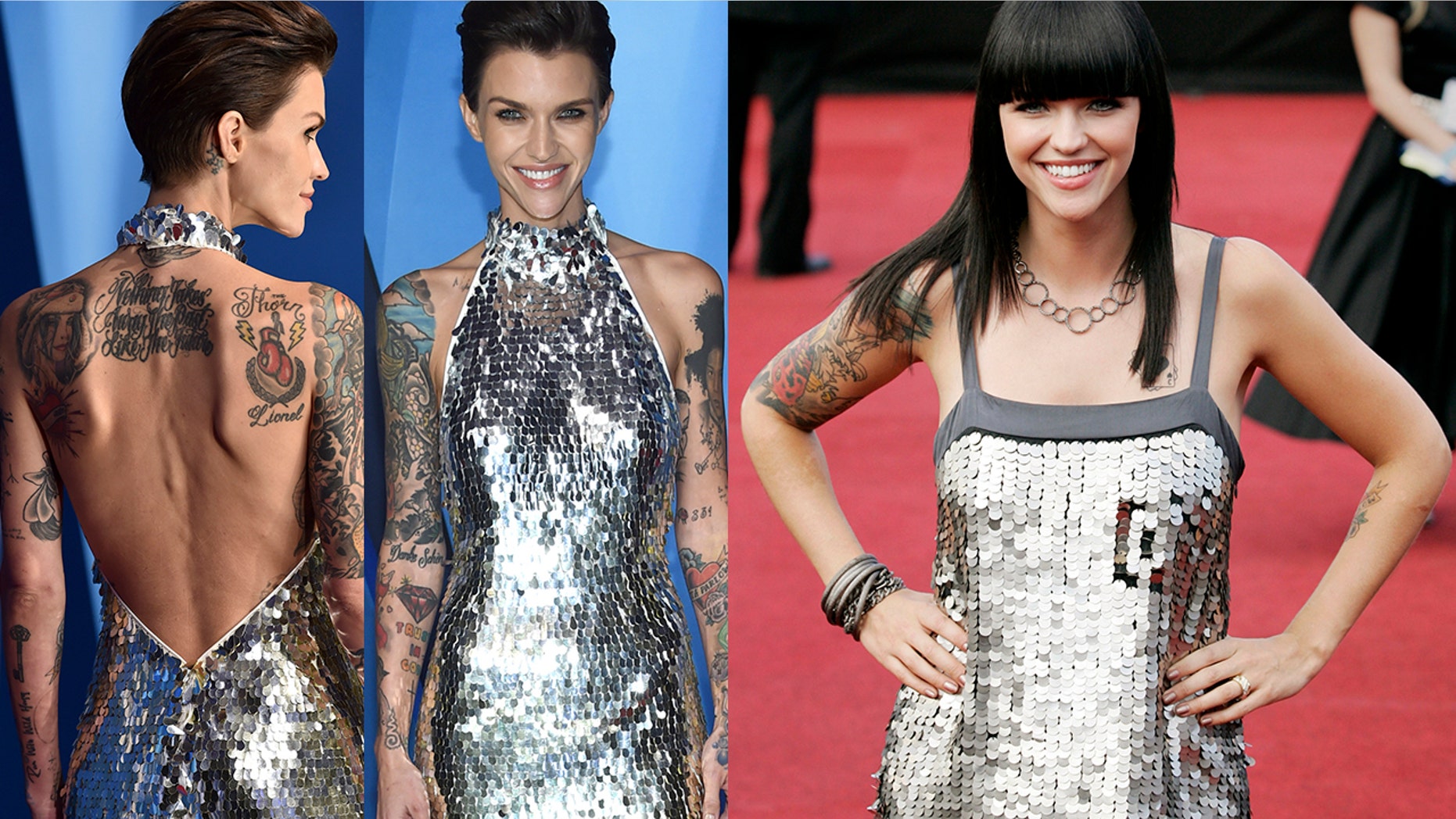 "Orange is the New Black" actress Ruby Rose turned heads on the CMAs red carpet (left) for all the wrong reasons. The Australian-born star looked very frail and thin at the awards show compared to her healthier figure in 2008 (right).