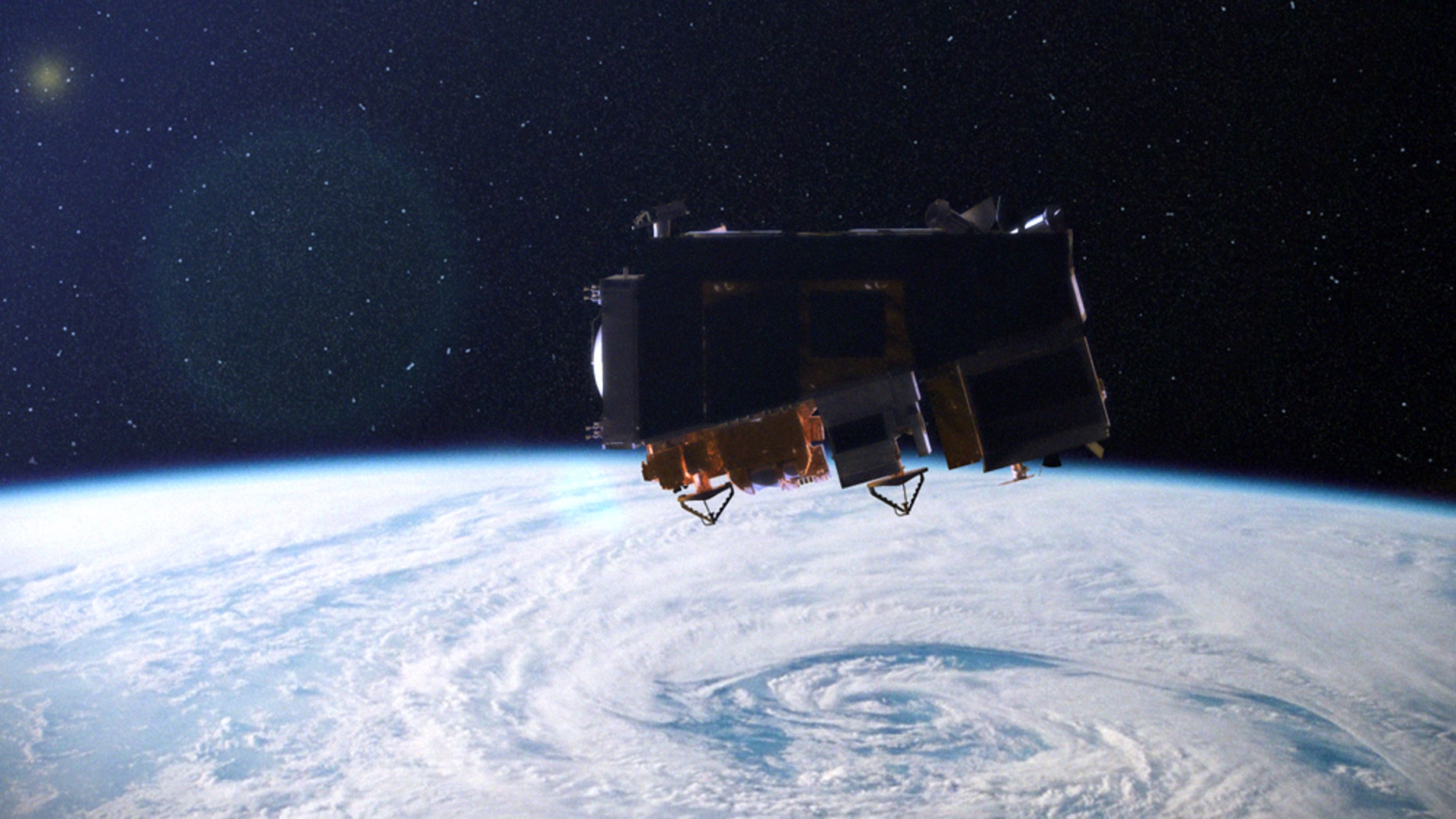 An artist's conception of NASA's NPP climate and weather satellite in orbit.