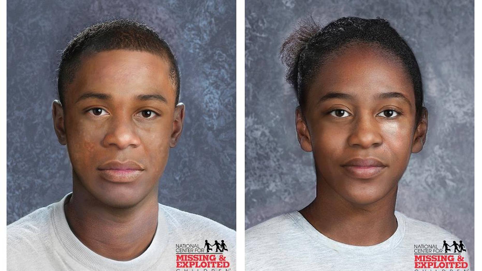 These undated photo Illustrations provided by the National Center for Missing & Exploited Children show artist conceptions of what Ivon Fowler, left, and Inisha Fowler, right, may look like currently. The two twin children of Patricia Fowler have not been seen for over ten years. The mother, who has been free on bail on charges of concealing the whereabouts of the twins, has claimed the children are safe and living out of state, but no information she provided has panned out. (Colin McNally/National Center for Missing & Exploited Children via AP)