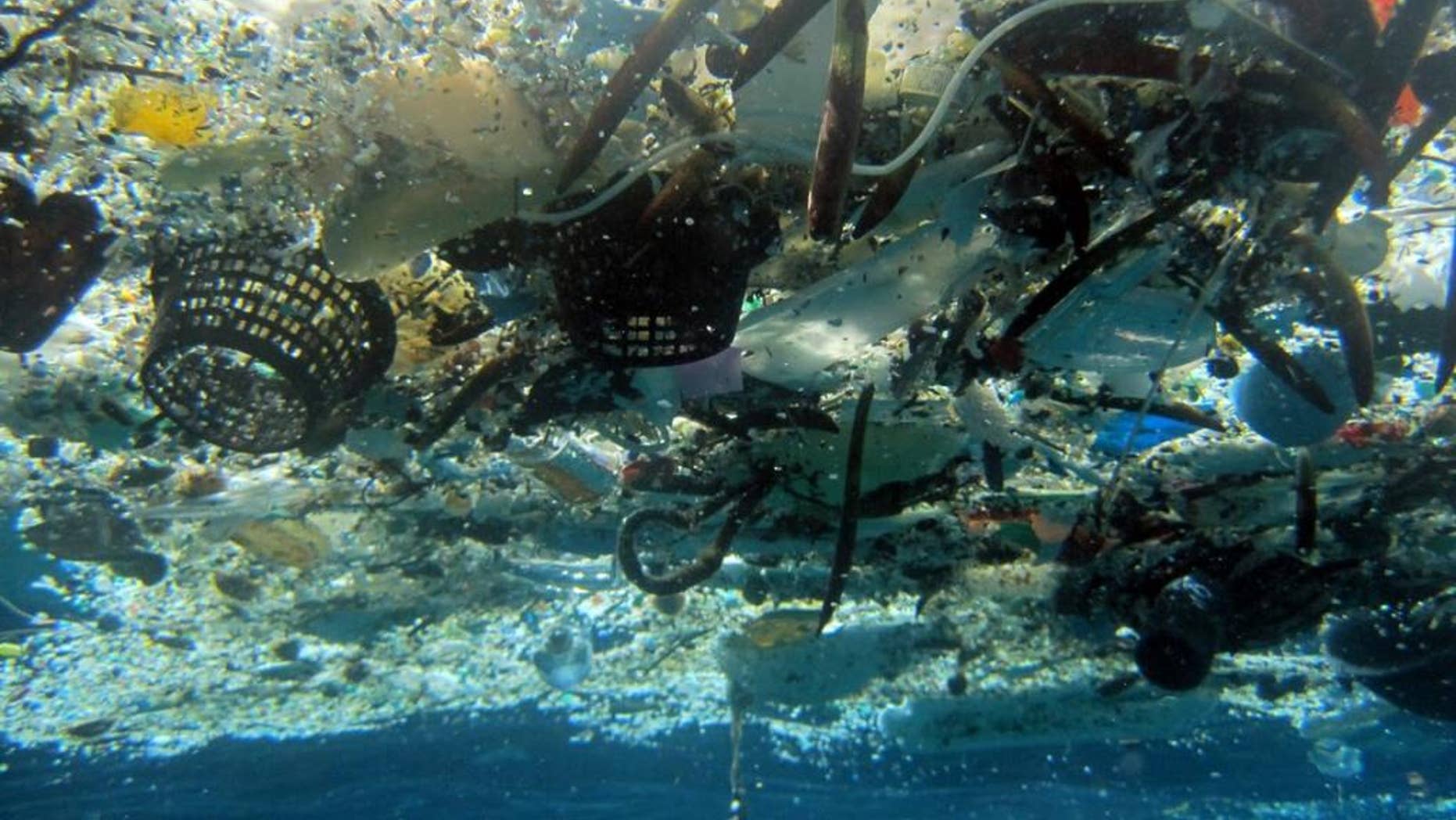 FILE - This file 2008 photo provided by NOAA Pacific Islands Fisheries Science Center shows debris in Hanauma Bay, Hawaii. A new study estimates nearly 270,000 tons of plastic is floating in the world's oceans. That's enough to fill more than 38,500 garbage trucks if each truck carries 7 tons of plastic. The figure appears in a study published, Wednesday, Dec. 10, 2014, in the scientific journal PLOS ONE. Researchers say the plastic is broken up into more than 5 trillion pieces. (AP Photo/NOAA Pacific Islands Fisheries Science Center, File)