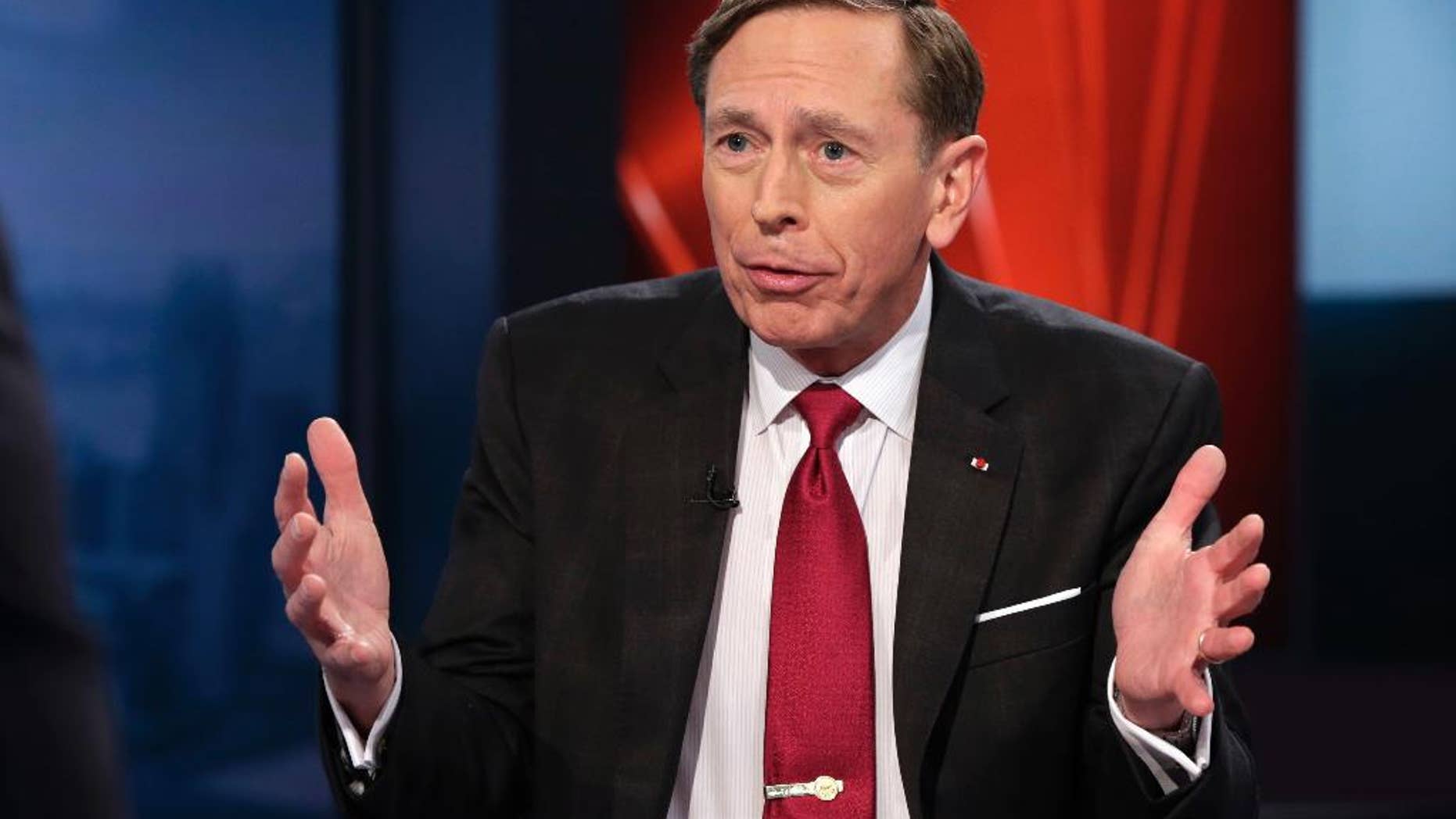 FILE - In this March 17, 2016 file photo, former CIA Director, retired Gen. David Petraeus speaks in New York. The U.S. judge who oversaw the now-abandoned lawsuit against the federal government over leaks in the investigation that led to the resignation Petraeus is giving the Justice Department until Friday, April 8, 2016, to ask her to keep secret any court documents that were part of the case. (AP Photo/Richard Drew, File)