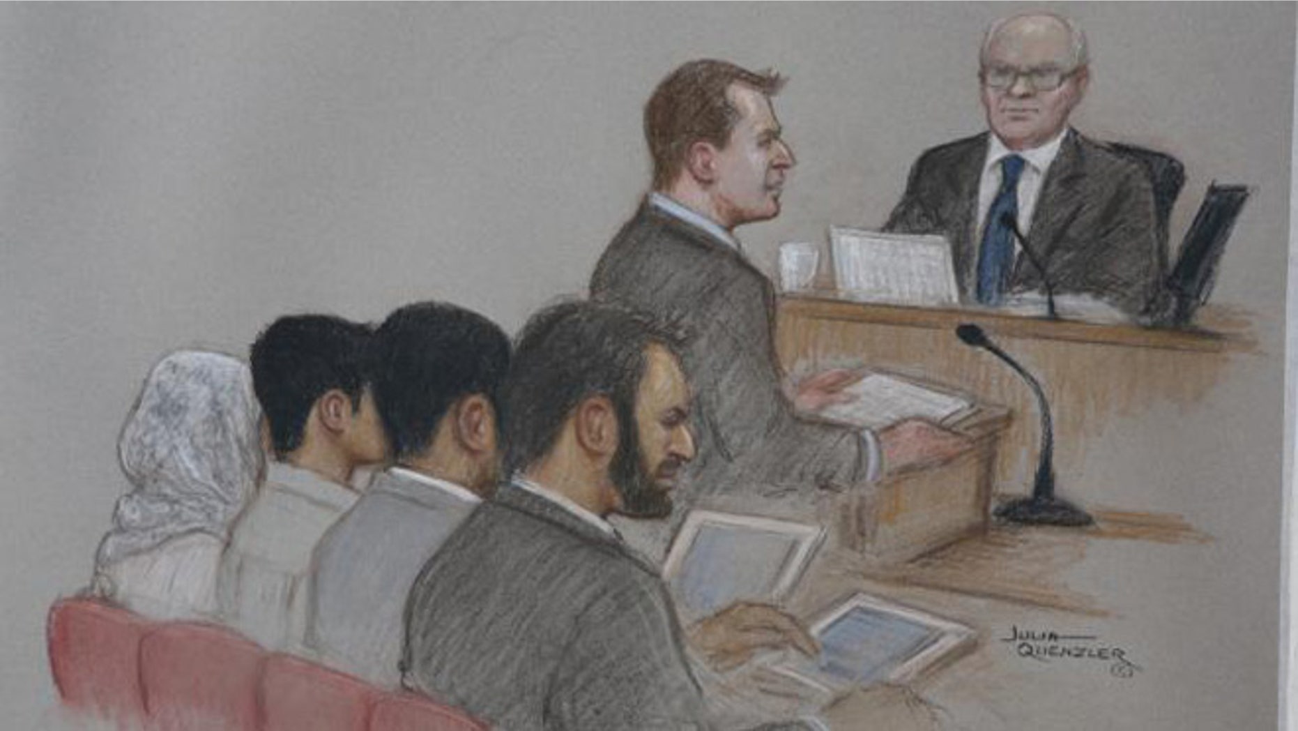 An artist’s sketch of the boy being sentenced.